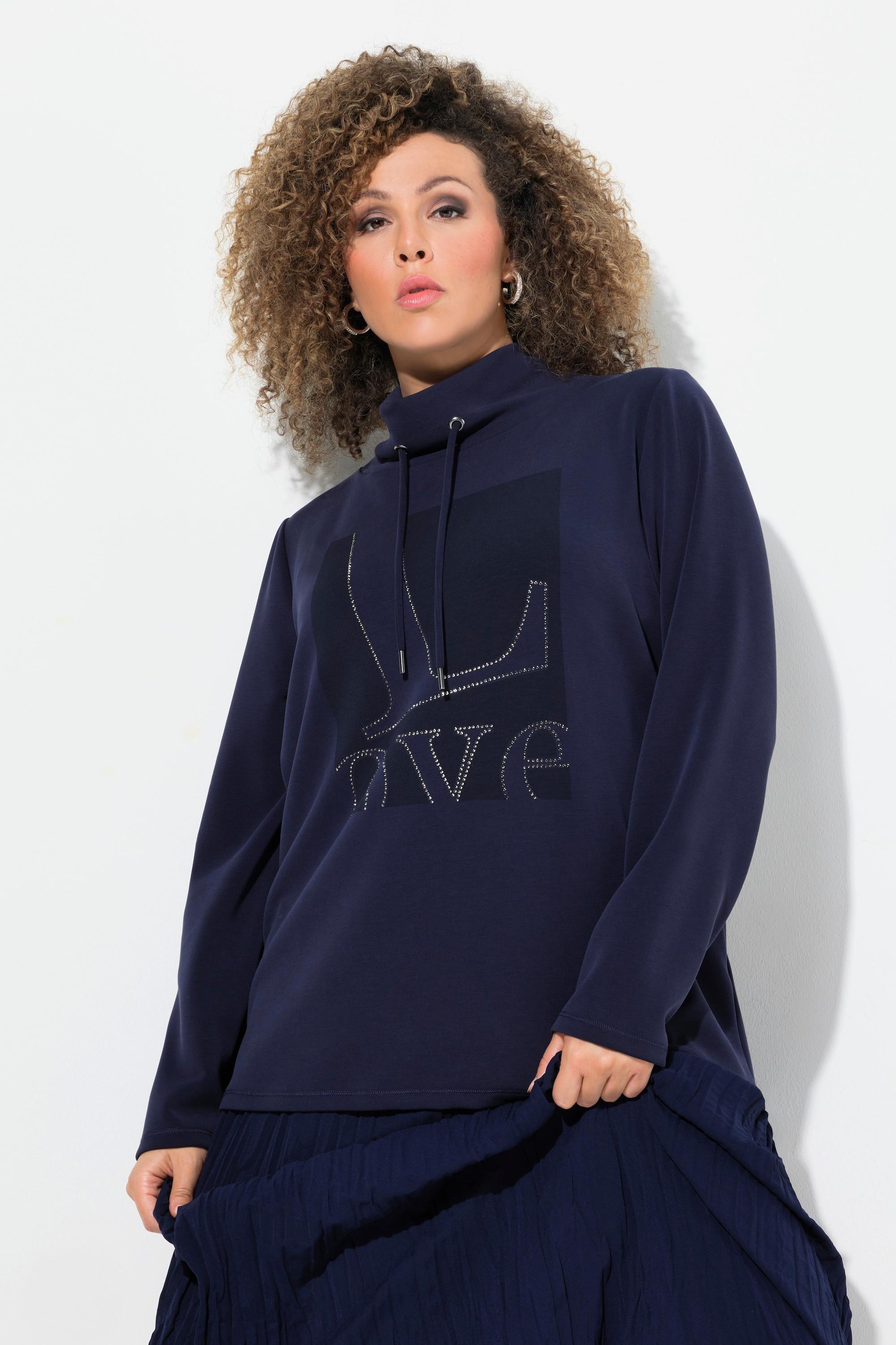 Ulla Popken Sweatshirt, Love, Stehkragen, Langarm