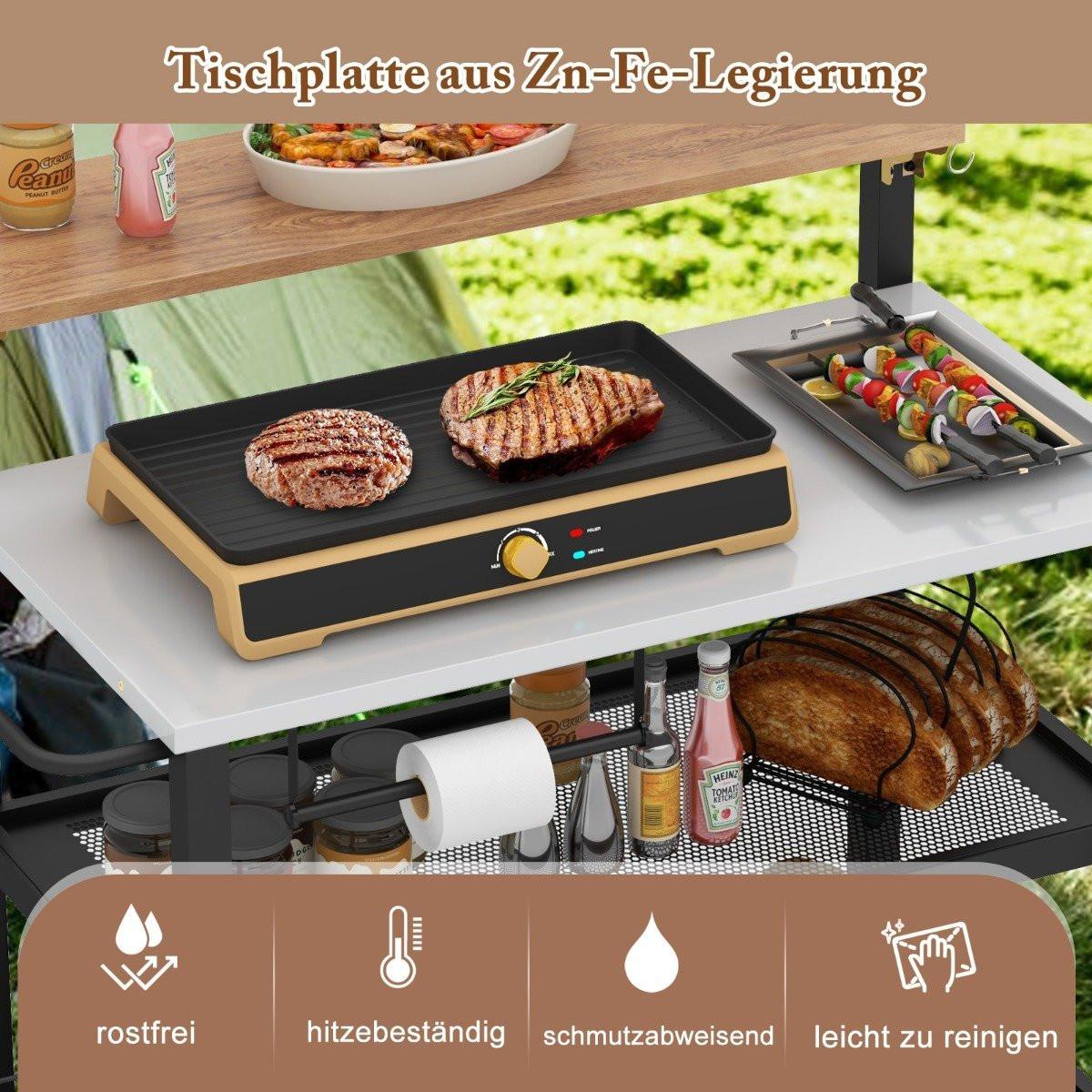 Northix Grillwagen mit Aufklappbarem Tisch & Haken & Handtuchhalter & Müllbeutelhalter Grilltisch