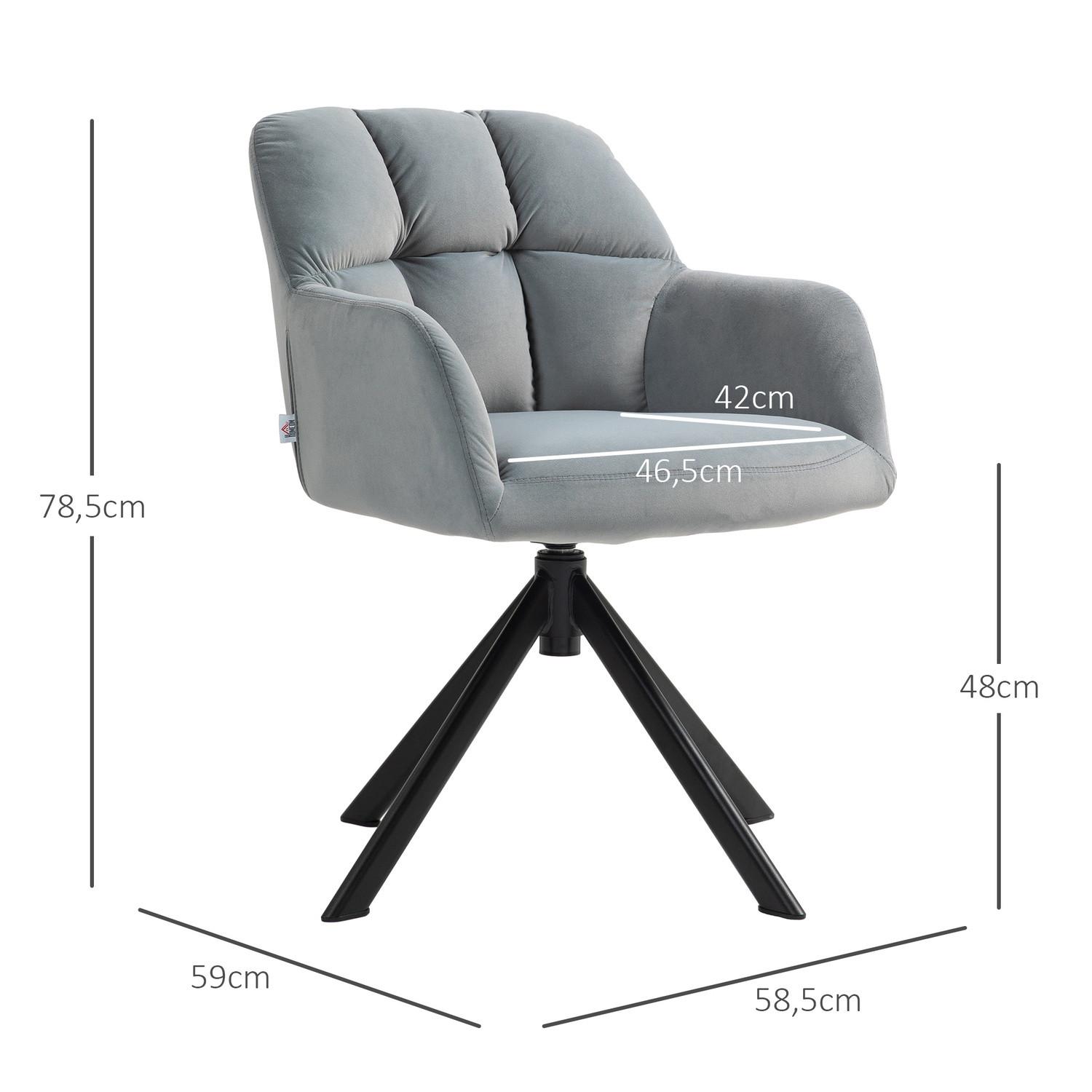 Northio Sessel Drehbarer Loungesessel mit Samtoptik, Armlehne, Drehsessel mit Metallbeine, für Schlafzimmer, Wohnzimmer, Grau