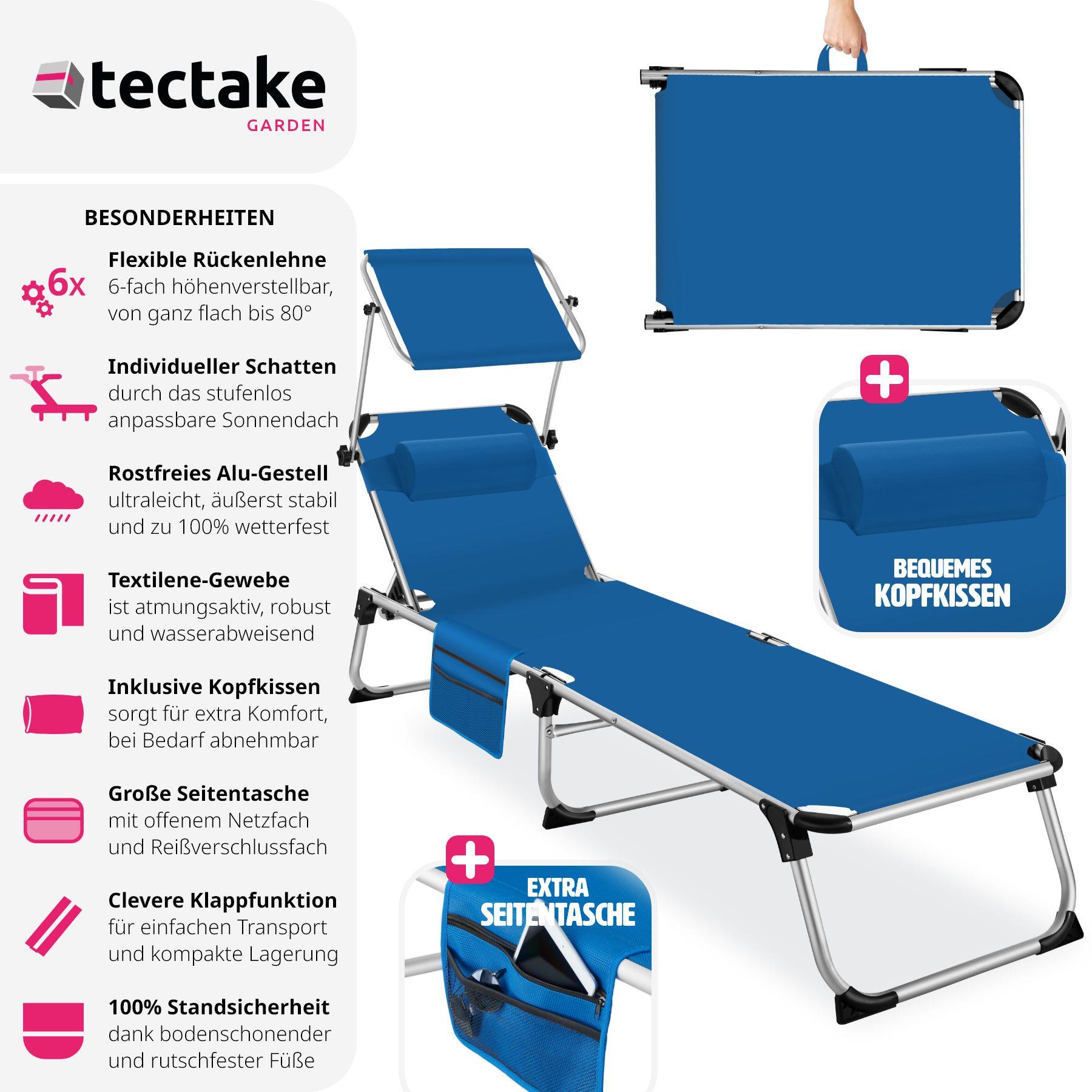 Tectake Sonnenliege mit Aluminiumgestell, stufenlos verstellbares Sonnendach