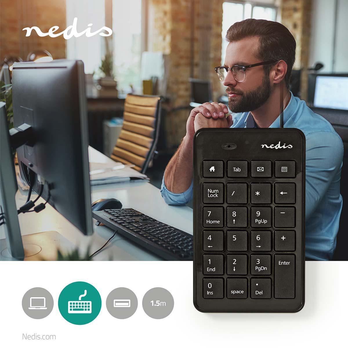 Nedis Kabelgebundene Tag-Tastatur | USB-A | Büro | Einhändig | Numerisch | Numerische Tastatur