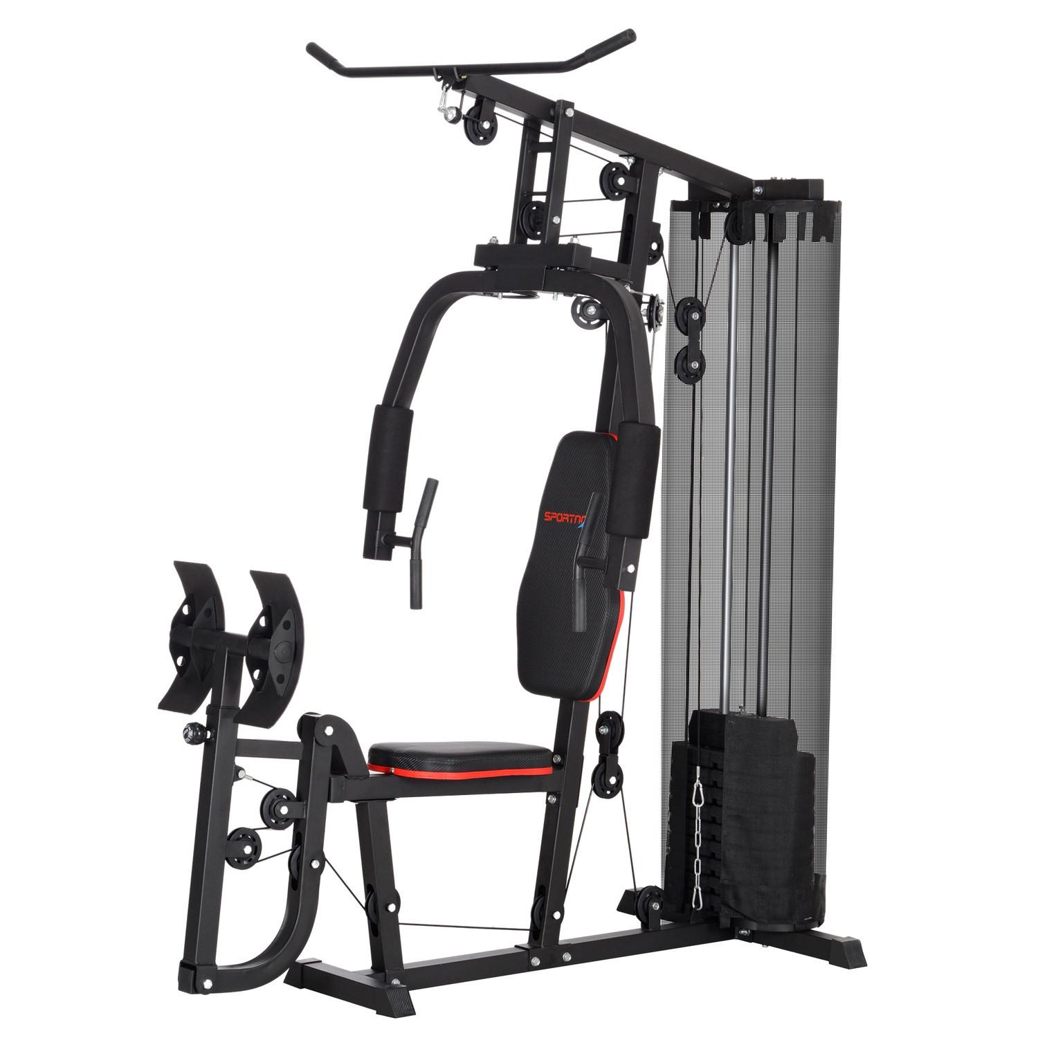 Northio Kraftstation, Multifunktionale Fitnessstation mit Latzug- & Butterflystange, Beinpresse, Fitnessgerät mit 45 kg Gewichtsblöcken für Zuhause, Schwarz