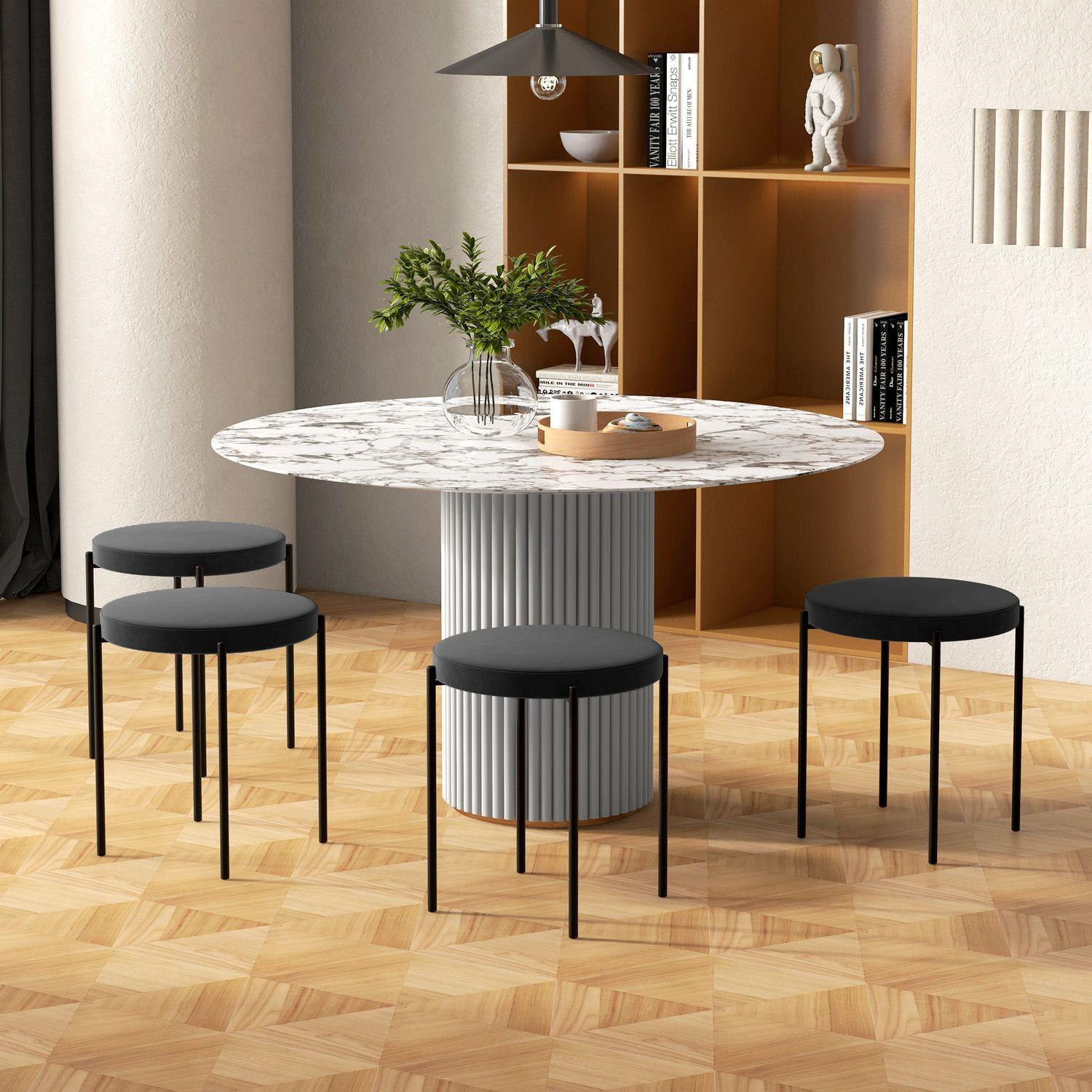 Northio Esszimmerhocker 4Er-Set Stapelbare Thekenhocker Mit Gepolstertem Sitz, Samtbezug, Schwarz, 41,5X41,5X46Cm