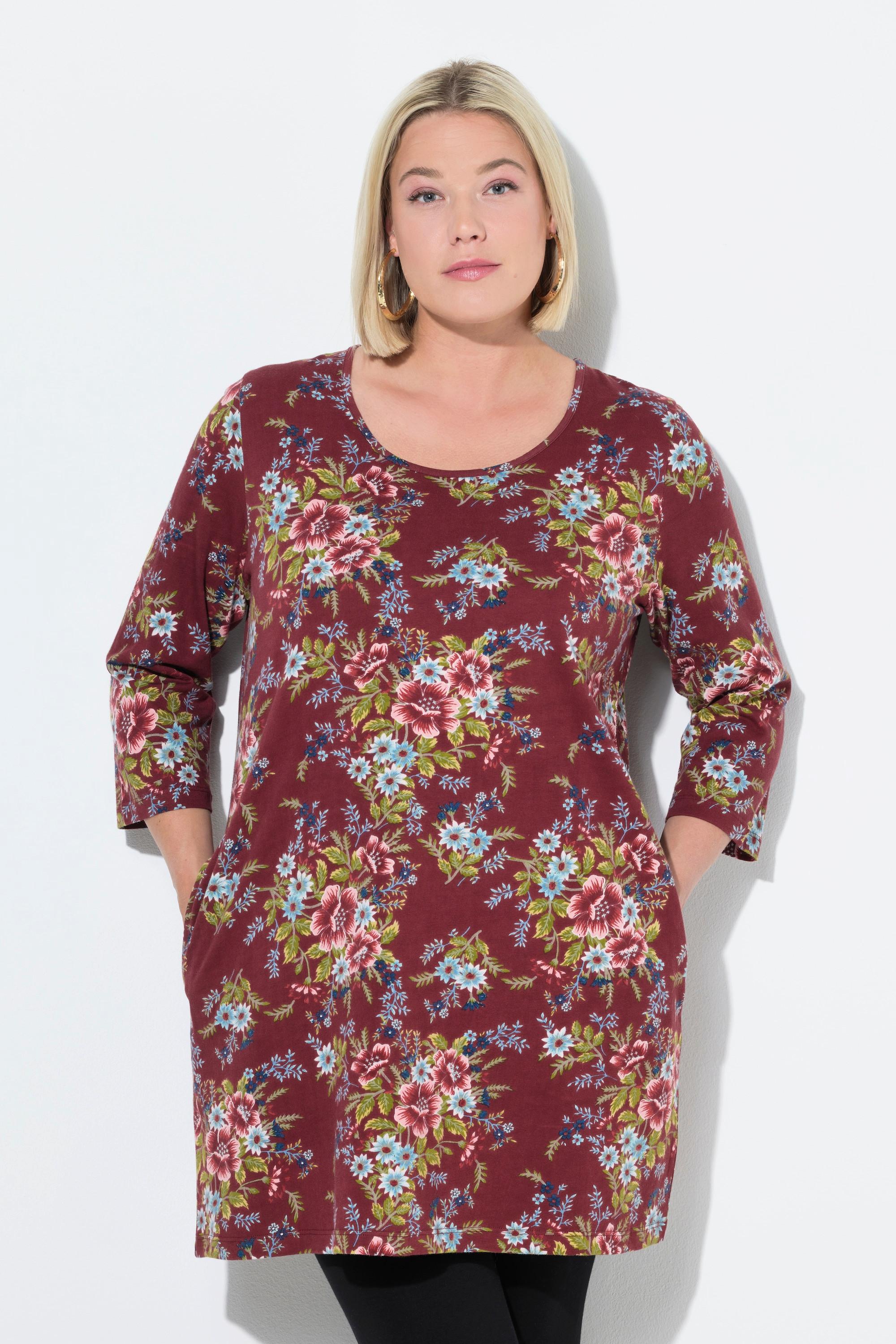 Ulla Popken Blüten A-Linie Longshirt Rundhals 3/4-Arm