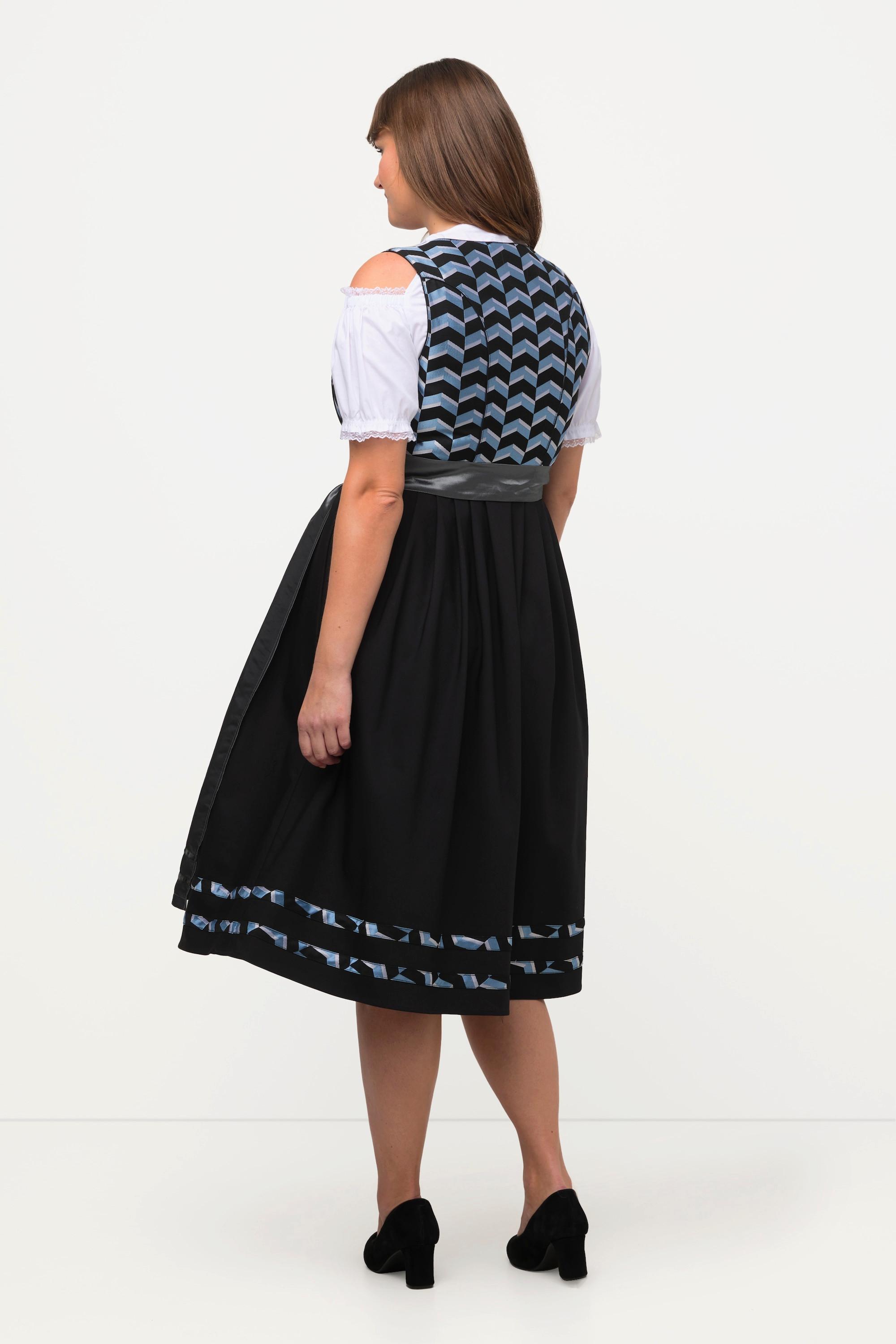 Ulla Popken Dirndl Zackenmuster Carree-Ausschnitt ärmellos