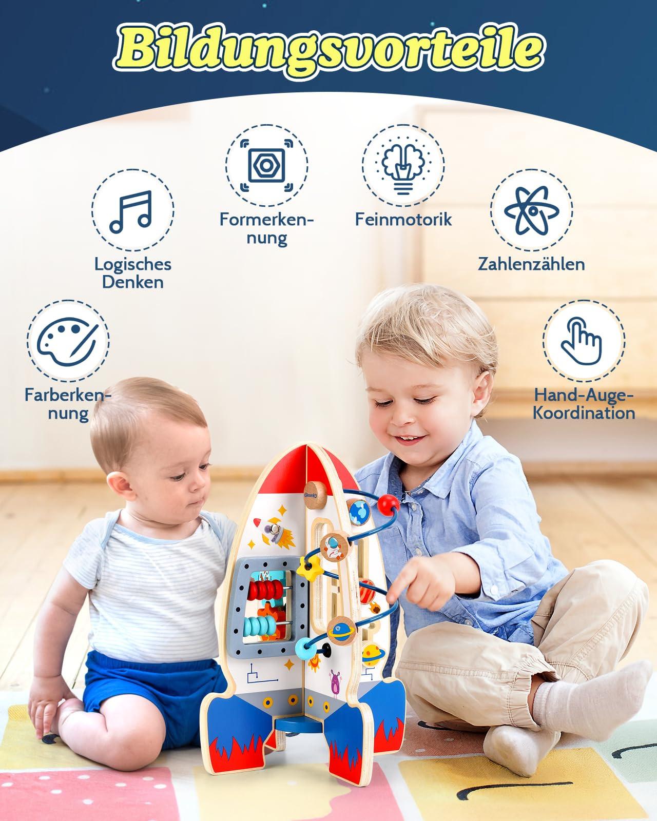 Activity-board Raketenspielzeug Motorik-Würfel, Baby-Holzspielzeug, Motorik-Würfel, 6-in-1