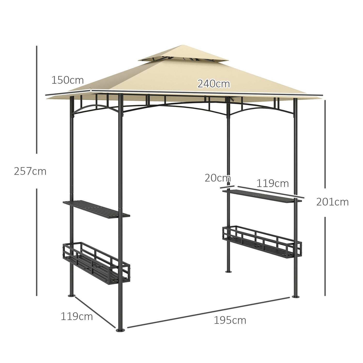 Northio Grillpavillon 240 x 150 x 257 cm wasserdicht flammhemmend Gartenpavillon mit Doppeldach, Seitenregalen, Gartenlauben mit UV-Schutz, BBQ Pavillon aus Stahl, Grillzelt für Party BBQ, Beige Aosom