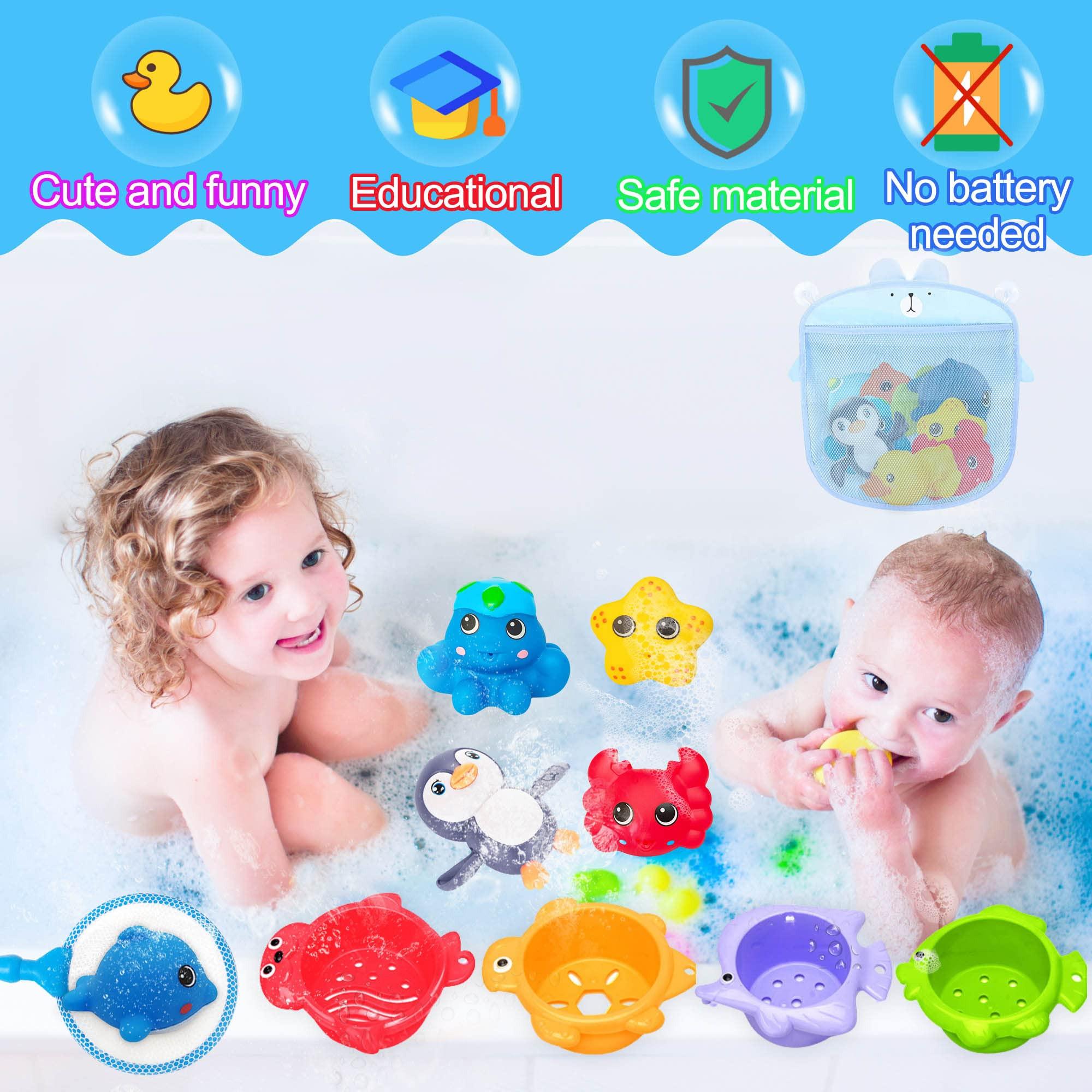 Activity-board Baby Badespielzeug Wasserspielzeug, 16Pcs Kinder Badespielzeug mit Fischernetz, Badespielzeug Baby Kinder Spielzeug Baby Bad Pinguin, Schwan, Ente, Wal