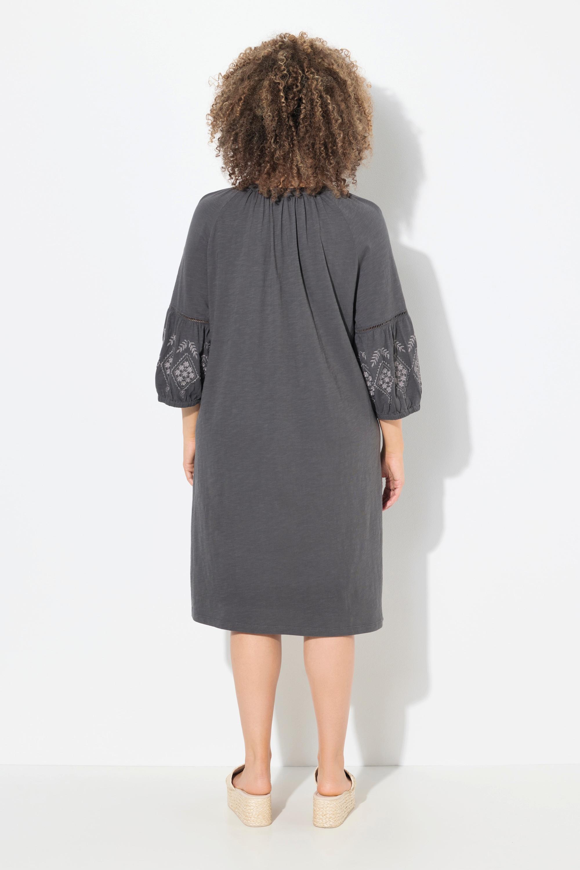 Ulla Popken Jerseykleid Stickerei A-Linie Tunika-Ausschnitt 3/4-Arm