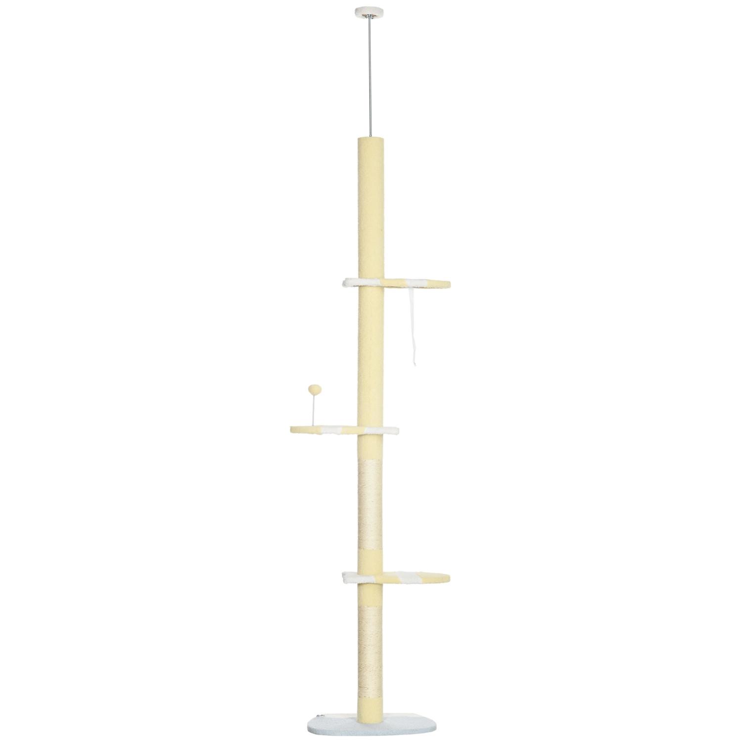 Northio Kratzbaum, Katzenkratzbaum Deckenhoch, 220-260 cm, Kletterbaum mit Spielball, Katzenbaum Höhenverstellbar, Spielbaum mit Kippschutz, Plüsch, Gelb