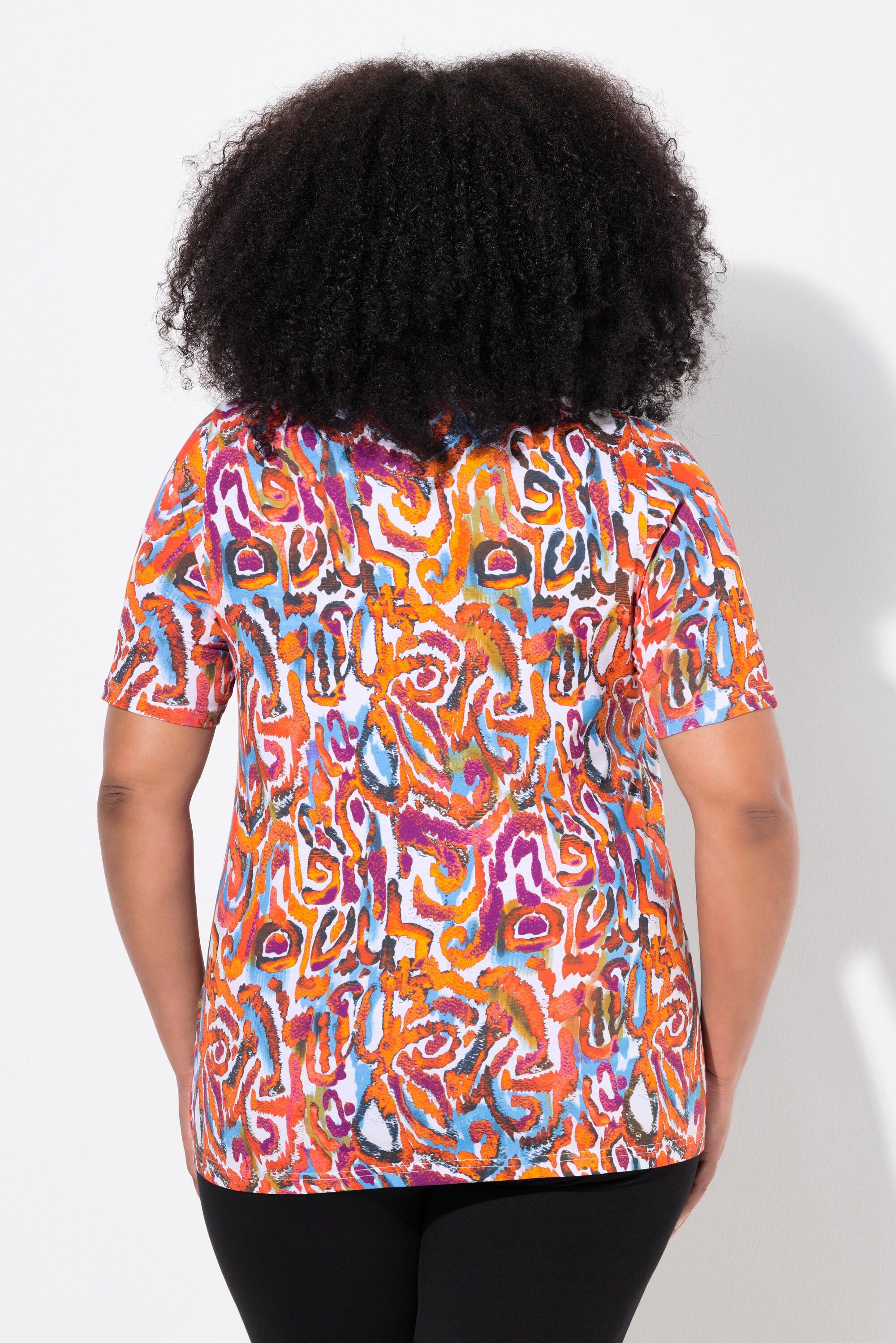 Ulla Popken A-Linie V-Ausschnitt Halbarm Longshirt mit Allover-Print