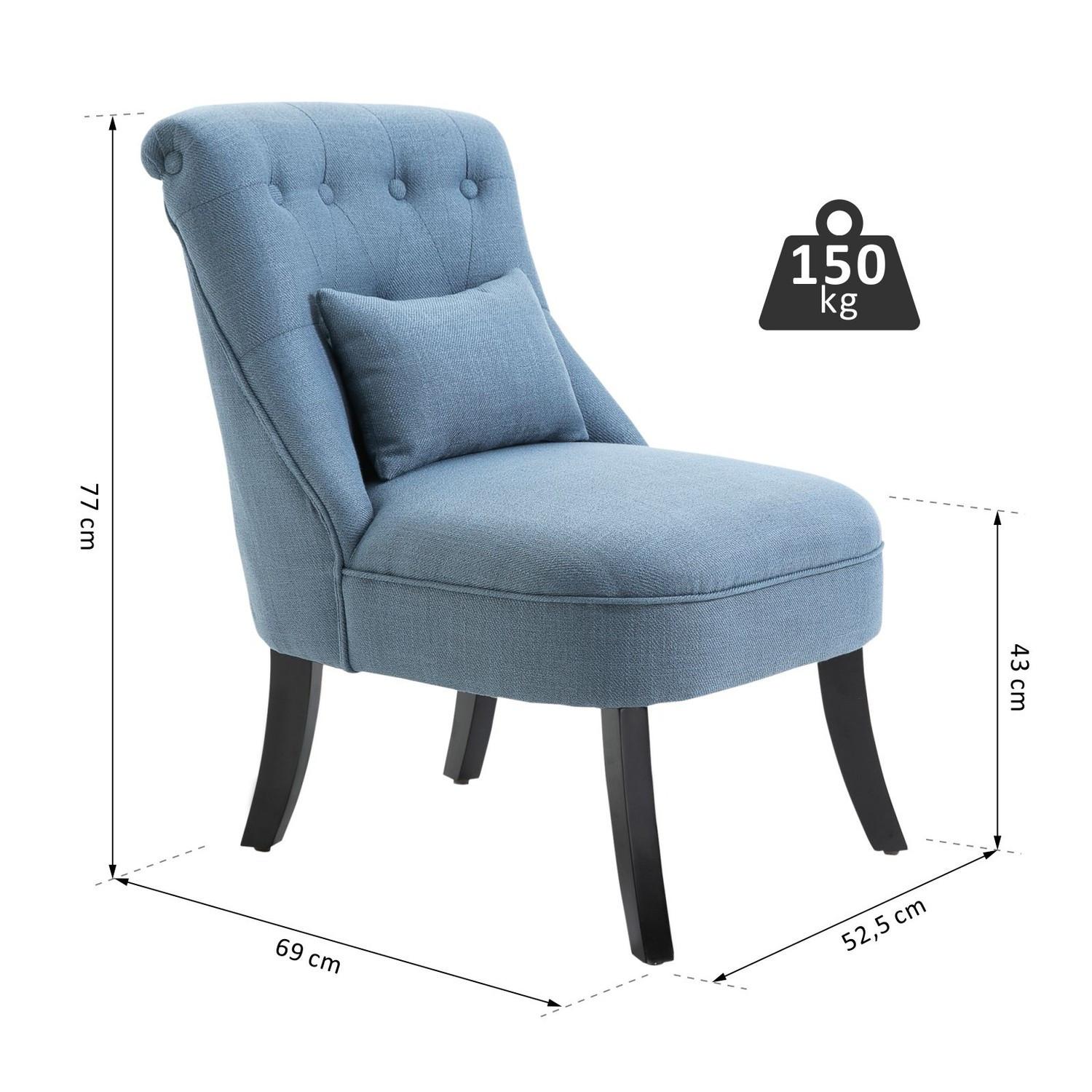 Northio Fernsehsessel Relaxsessel Mit Rückenkissen, Erhöhte Füße, Leinen, Blau, 52,5X69X77Cm