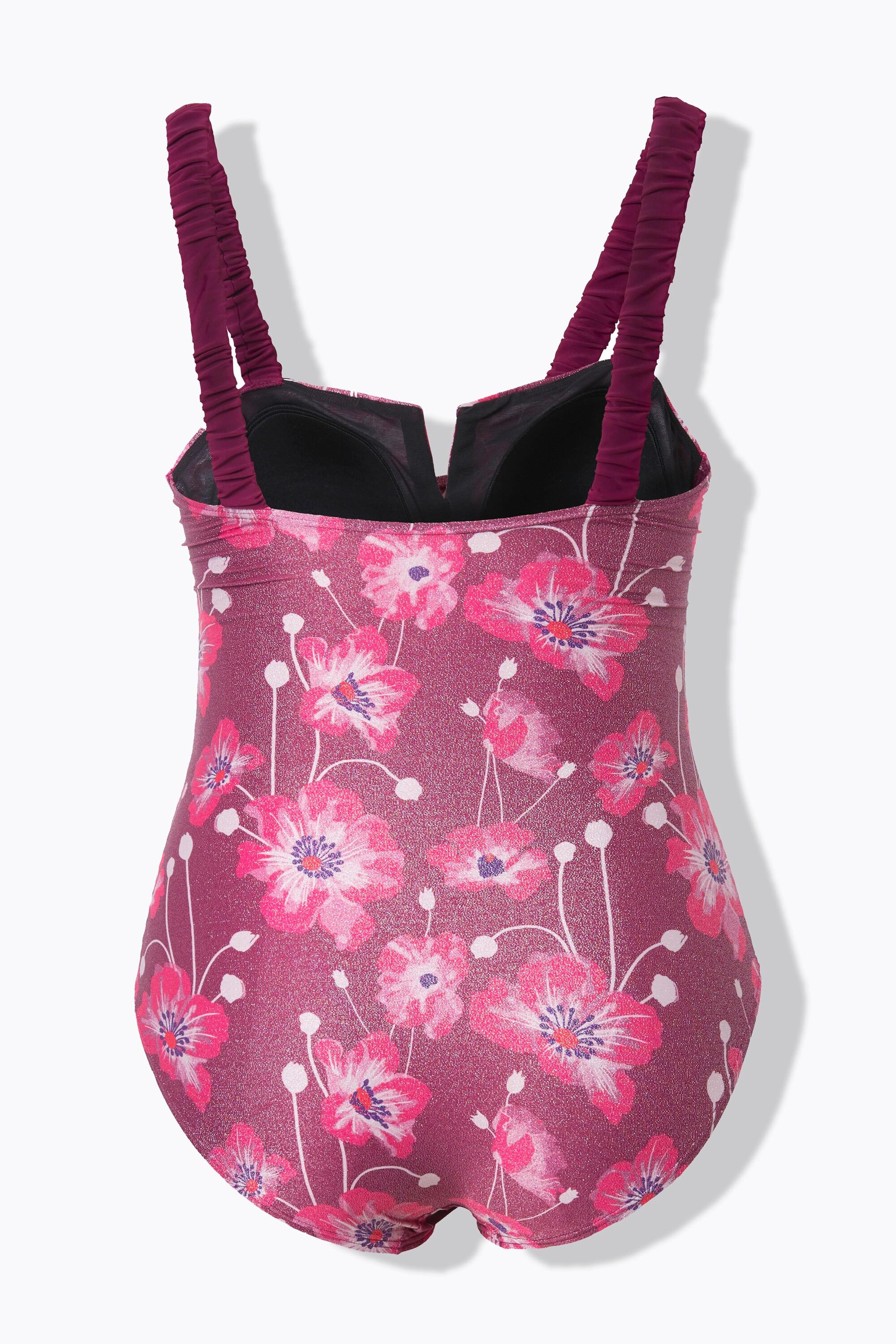 Ulla Popken Badeanzug, Blüten, geraffte Träger, Softcups, recycelt
