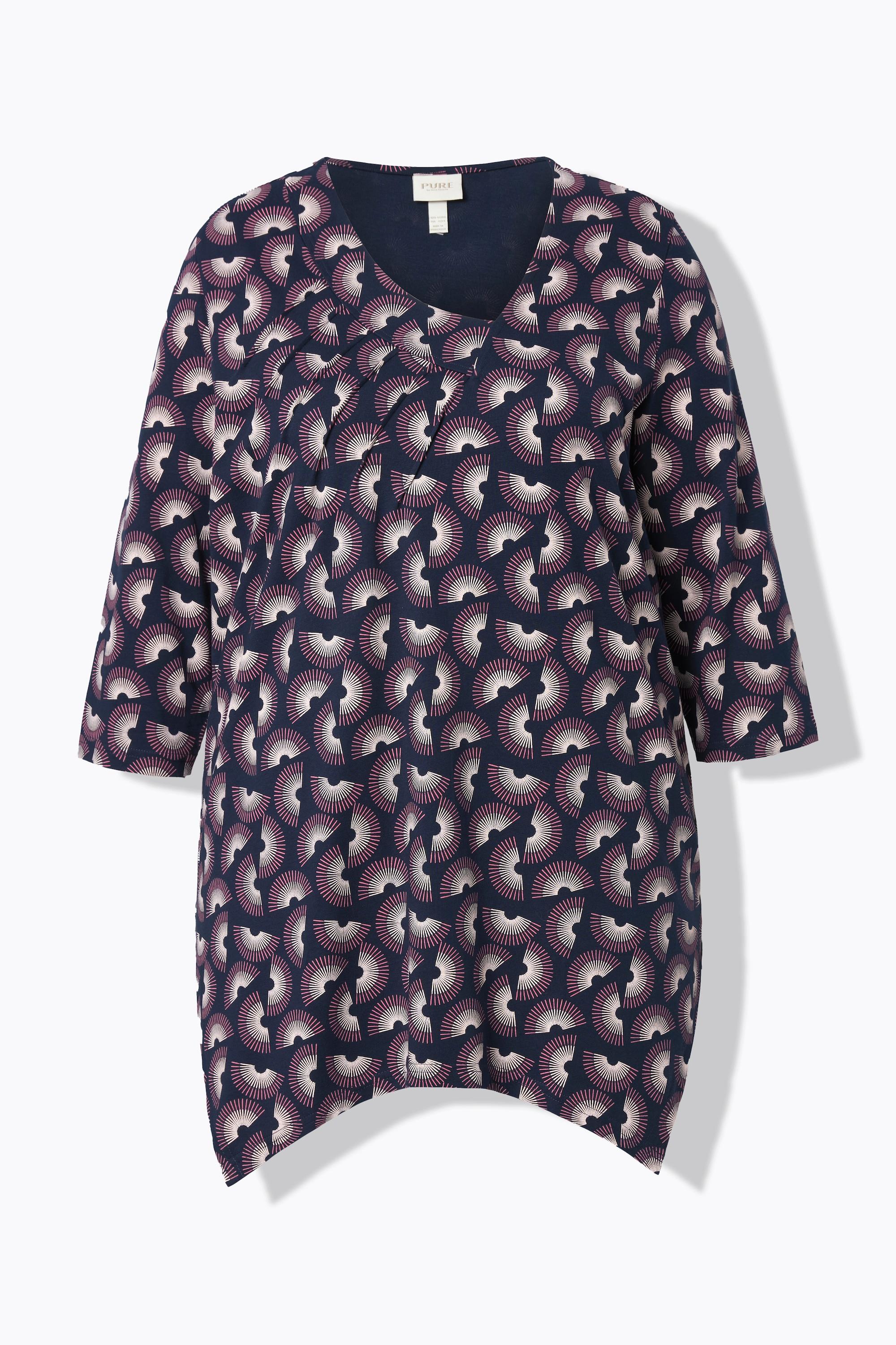 Ulla Popken A-Linie V-Ausschnitt 3/4-Arm Biobaumwoll-Shirt