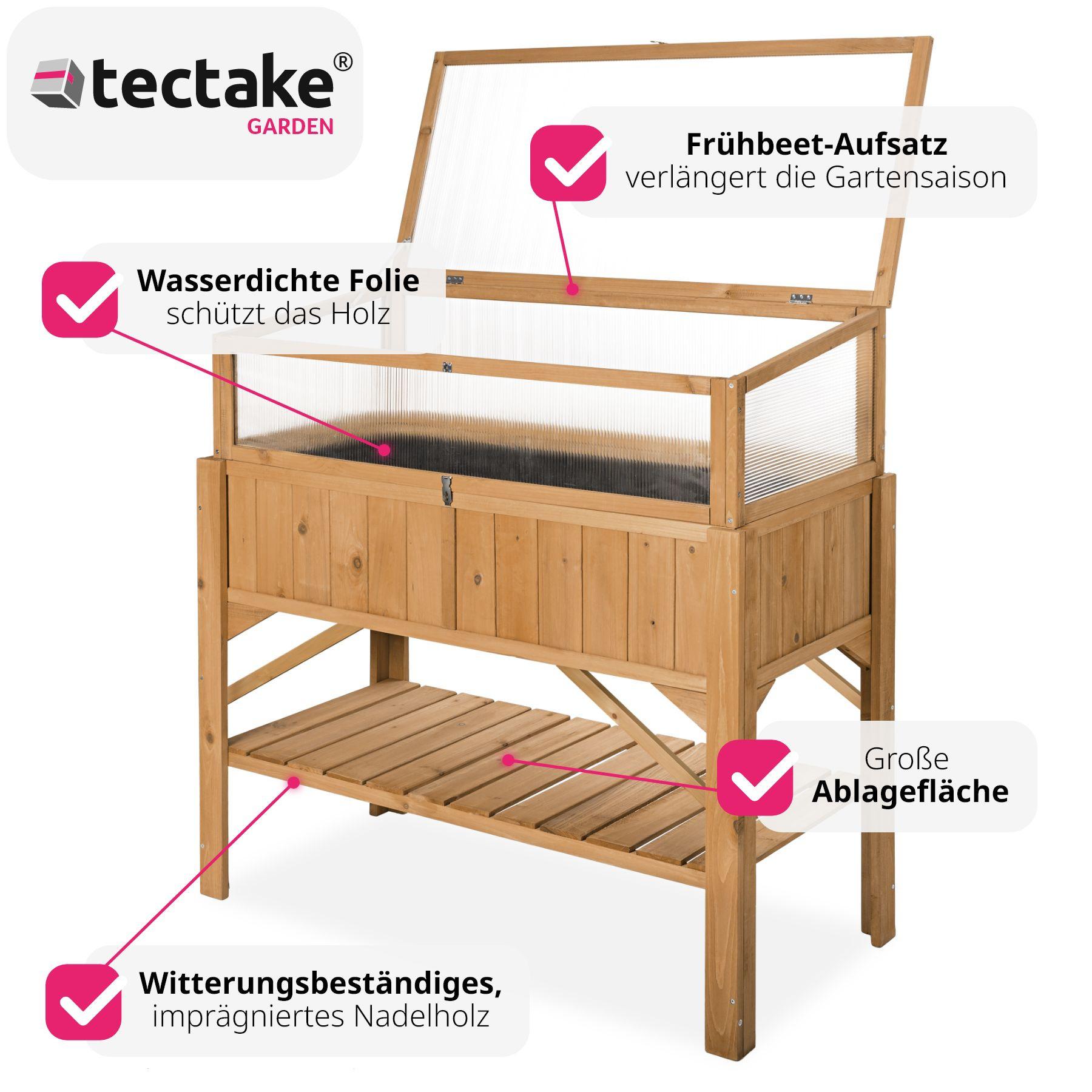 Tectake Hochbeet mit Ablage und Frühbeet-Aufsatz 119x53x124cm
