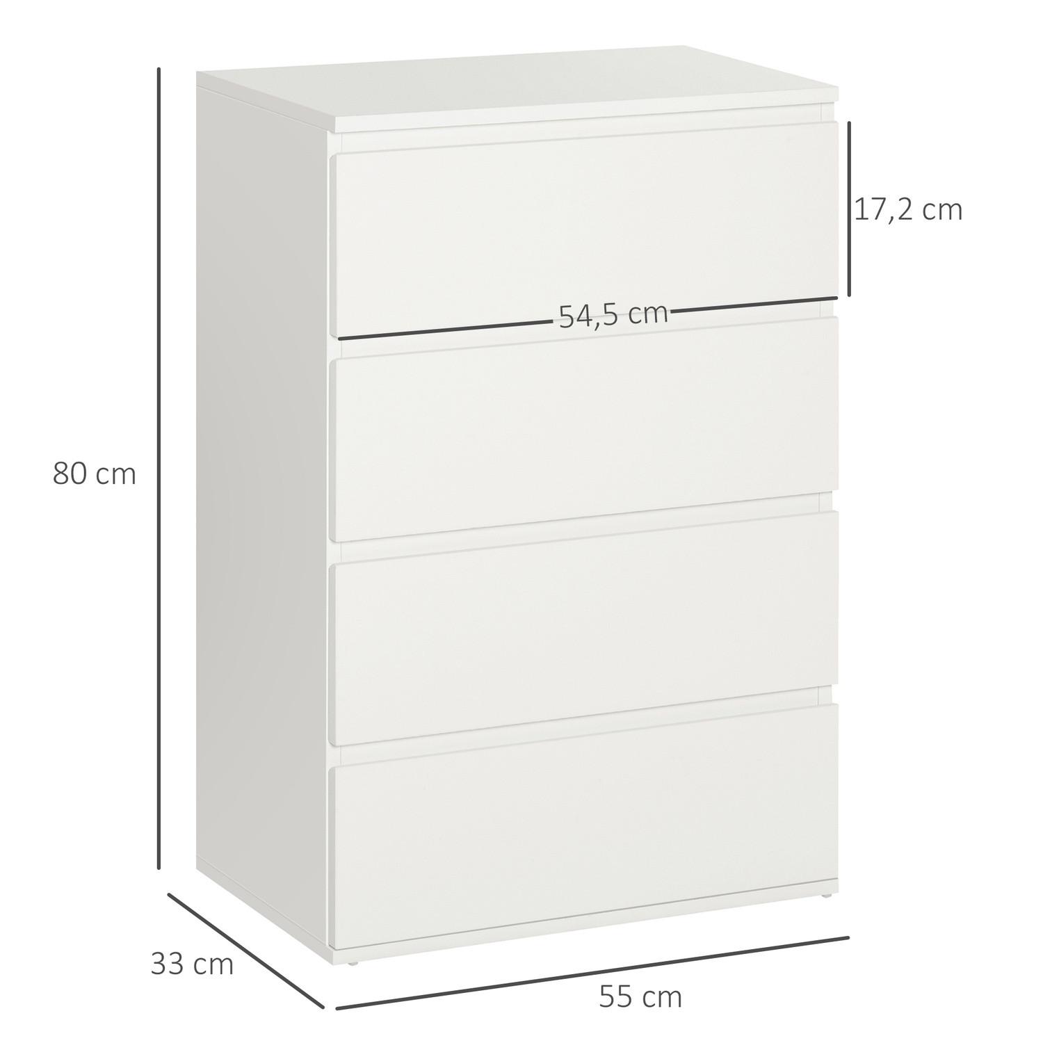 Northio Kommode Schubladenschrank Sideboard Mit 4 Schubladen, Büroschrank Mit Kippsicheren Zuglaschen, Weiß, 55 X 33 X 80 Cm