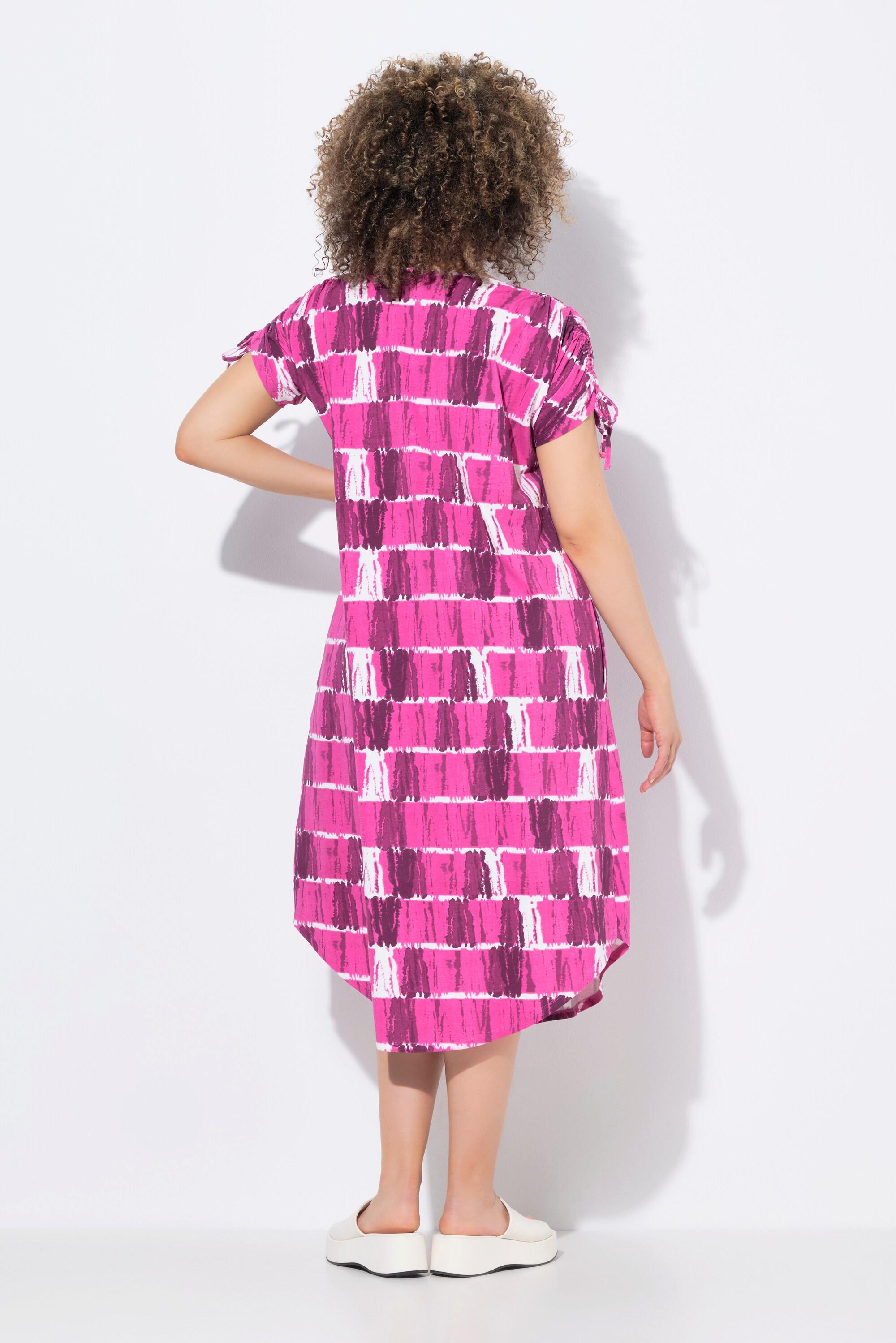 Ulla Popken Midi Jerseykleid mit Batikstreifen V-Ausschnitt Halbarm