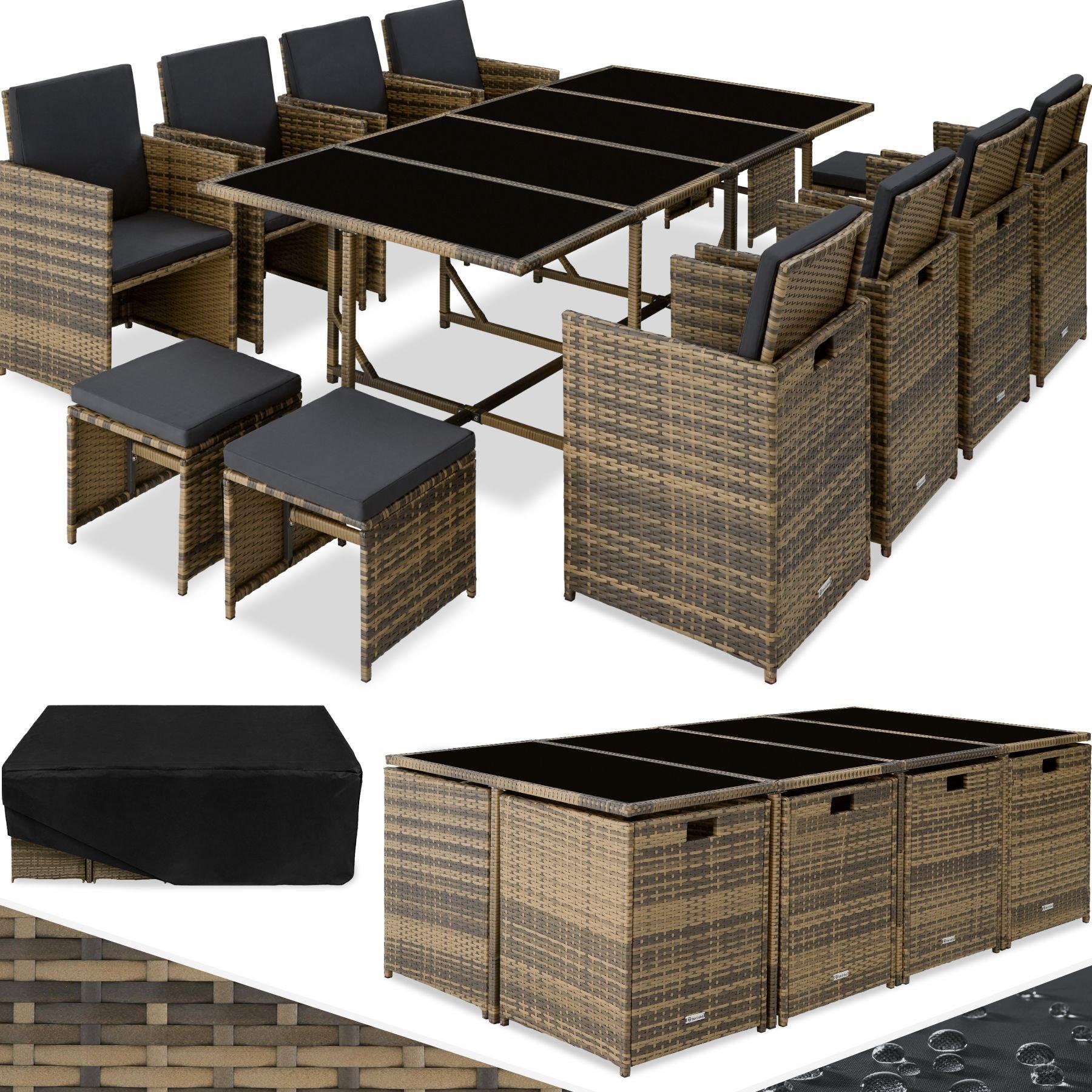 Tectake Rattan Sitzgruppe Palma 8+4+1 mit Schutzhülle