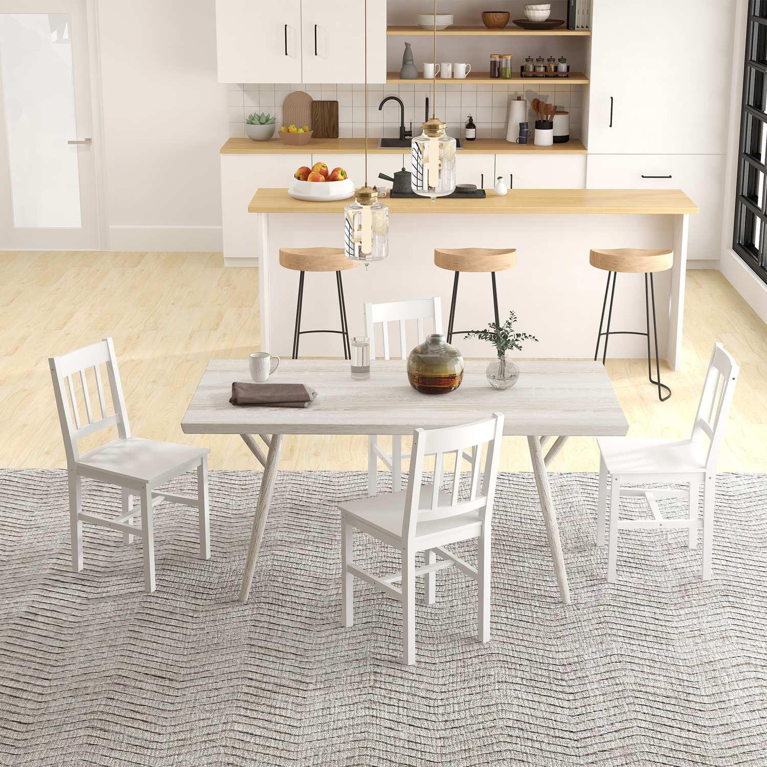 Northio Esszimmerstuhl 4Er Set Moderne Küchenstühle Mit Rückenlehne, Kiefernholz, Weiß, Ideal Für Küche & Wohnzimmer
