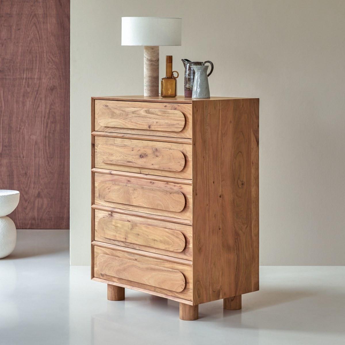 Tikamoon Hohe Kommode aus Akazie massiv Olga