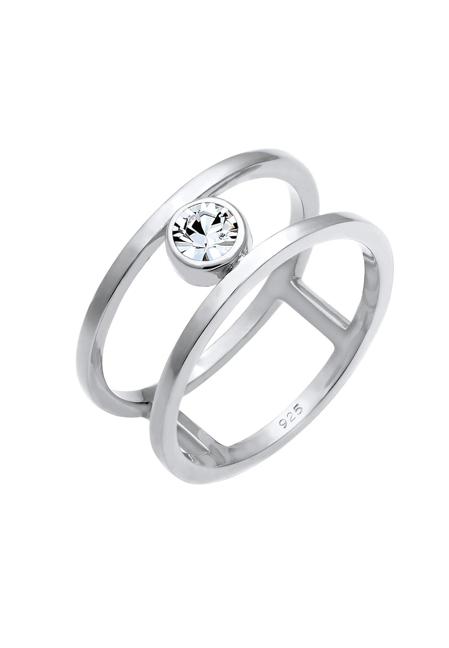 Elli Ring Doppelring Solitär Kristalle 925 Silber