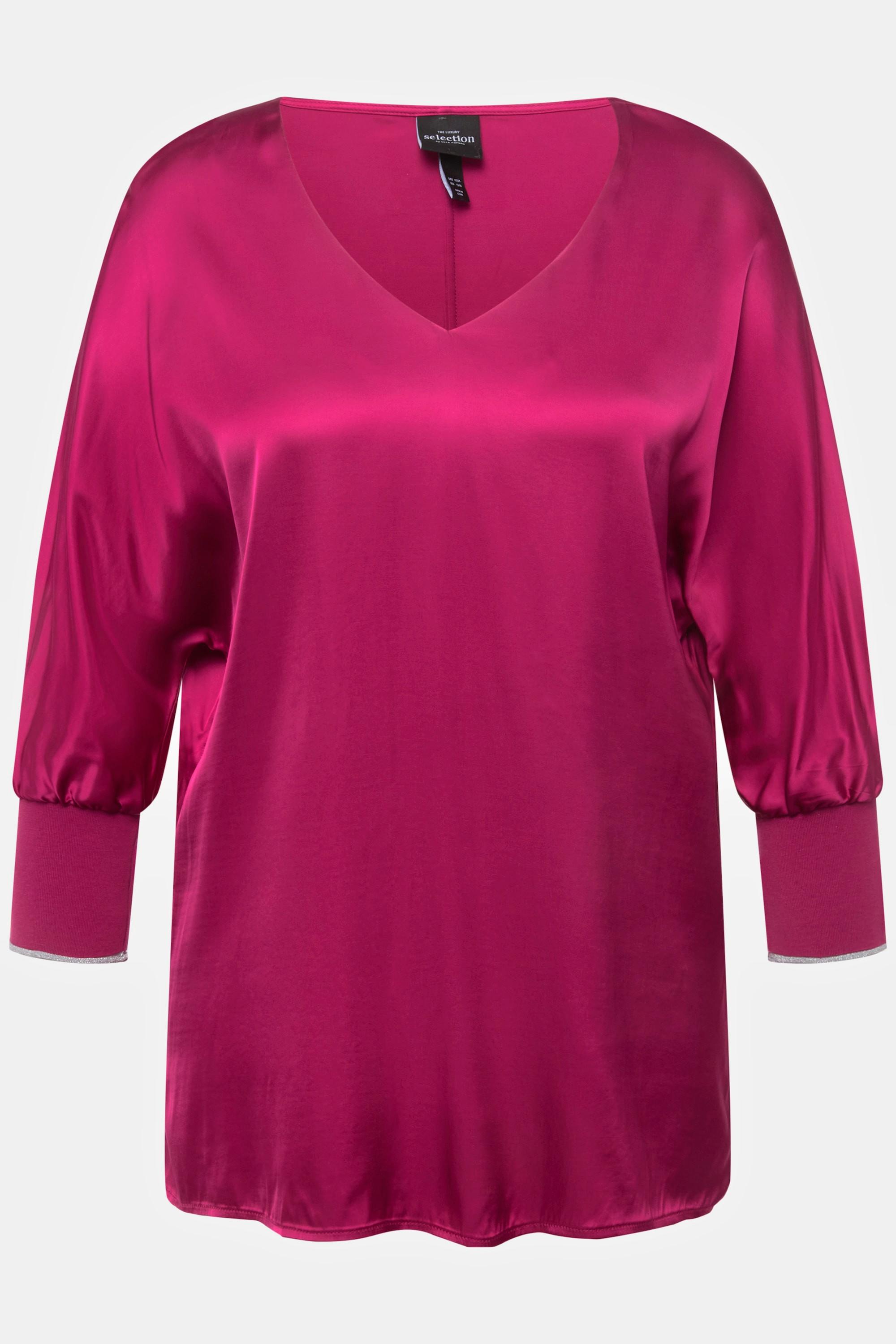 Ulla Popken Satin V-Ausschnitt 3/4 Fledermausärmel Bluse