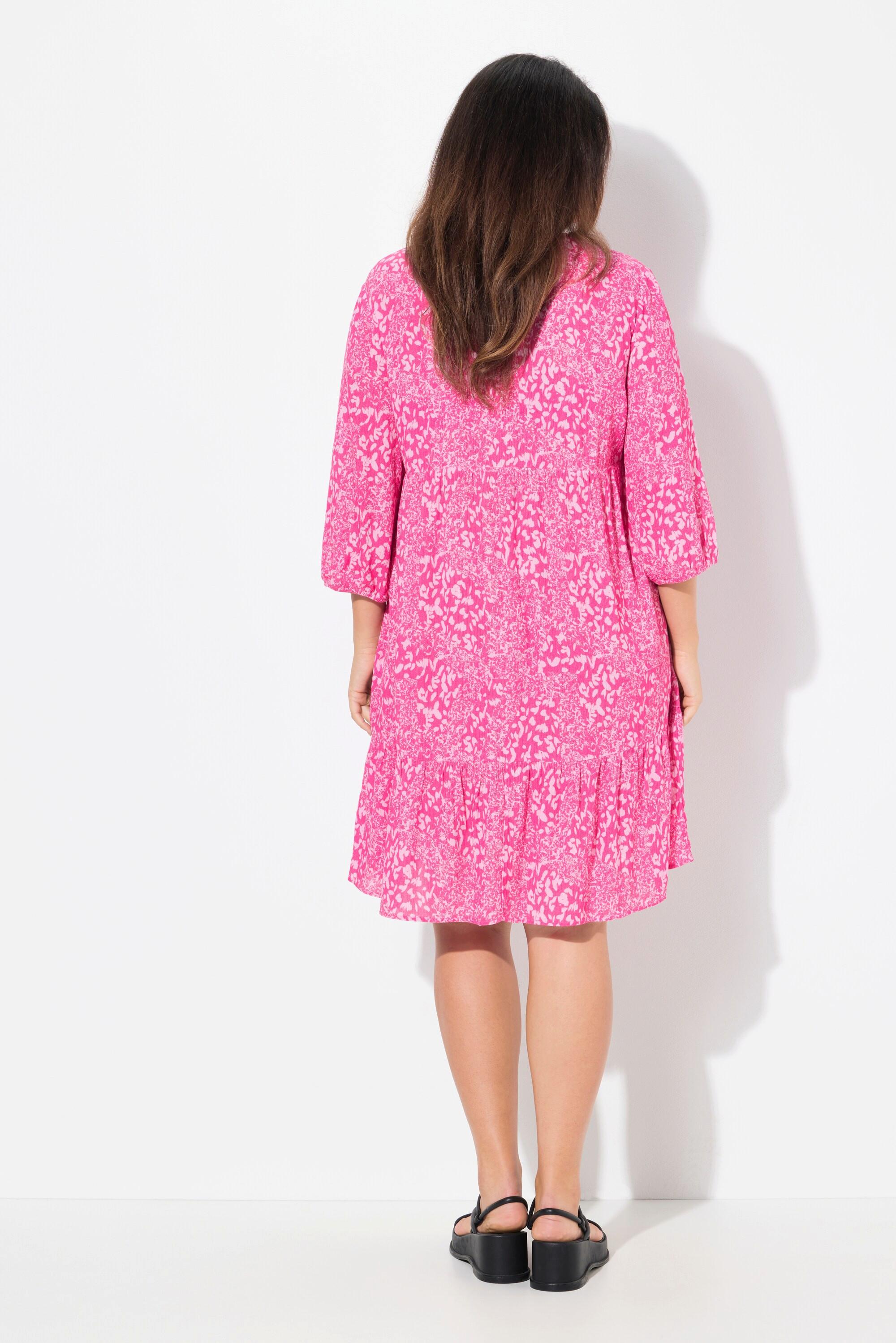 Ulla Popken Kleid Volantsaum A-Linie V-Ausschnitt 3/4-Arm