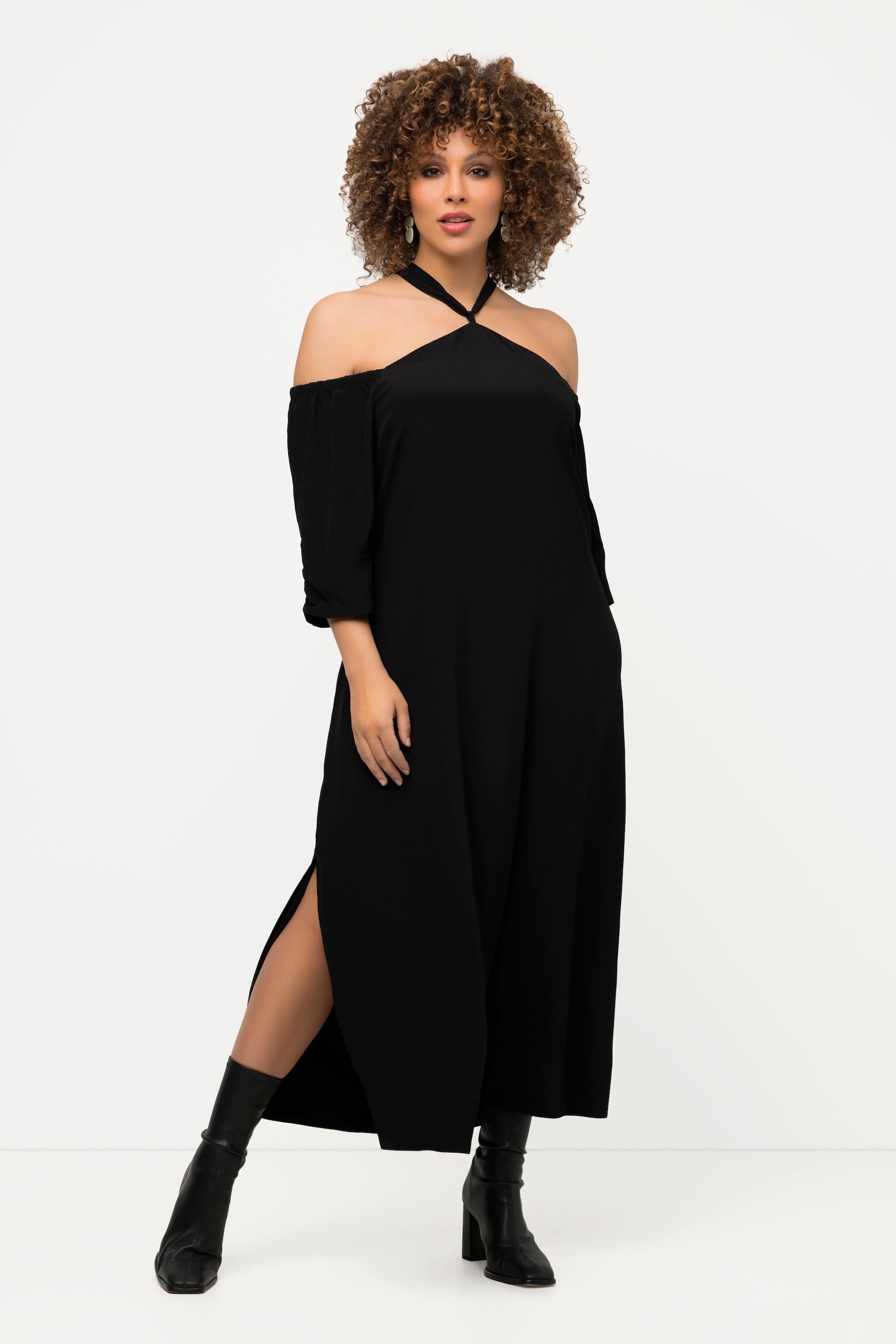 Ulla Popken Midikleid Neckholder A-Linie Langarm mit Seitenschlitz