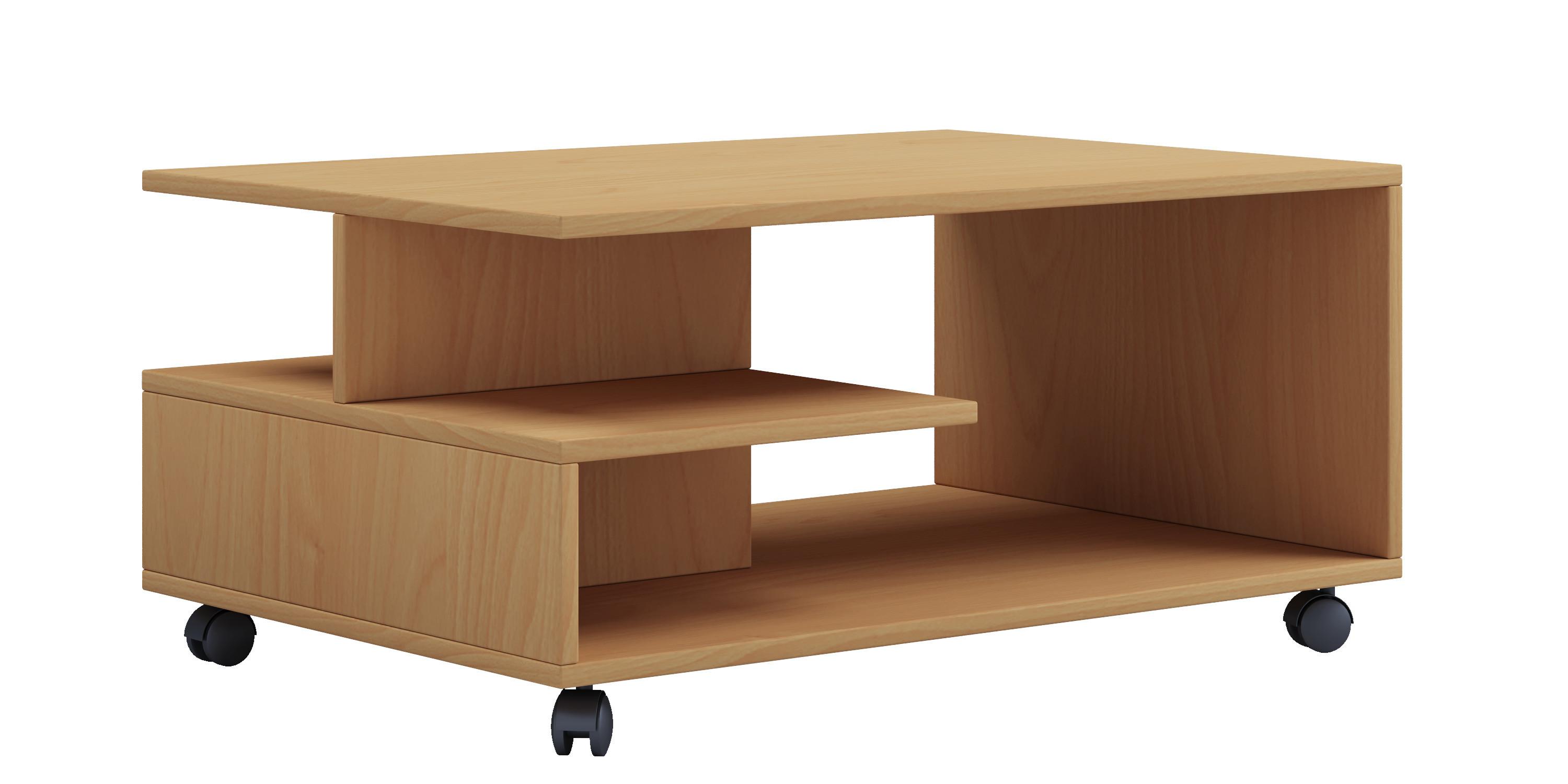 VCM Holz Couchtisch schlicht | Sofatisch Rollen | Maße ca. H. 41 x B. 80 x T. 50 cm | rollbar Kaffeetisch - Stango L