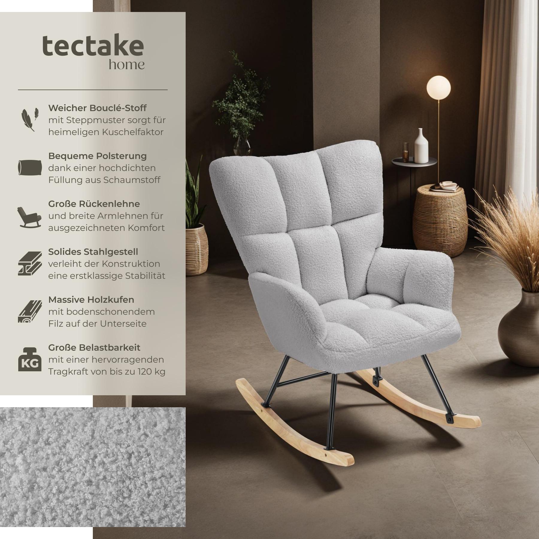 Tectake Schaukelstuhl Torve, gepolstert, Bouclé-Stoff, Holzkufen