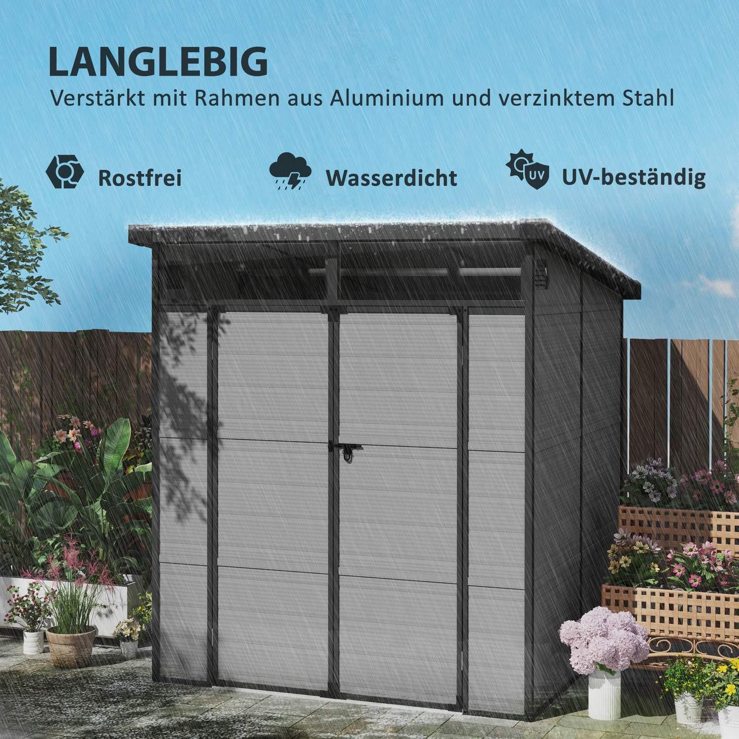 Northio Gerätehaus Kunststoff 3,24m³ 190x191x215cm Geräteschuppen mit Pultdach, Abschließbarer Tür, wetterfest Gartenhaus, Outdoor Garten Schuppen Schrank für Hinterhof, Außenbereich, Hellgrau Aosom