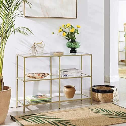 Pricenet Eleganter goldener Konsolentisch mit 3 Regalen und Glasplatten