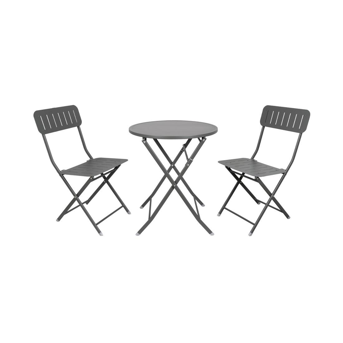 Contini Gartentisch Rund mit 2 Stühlen Metall anthrazit