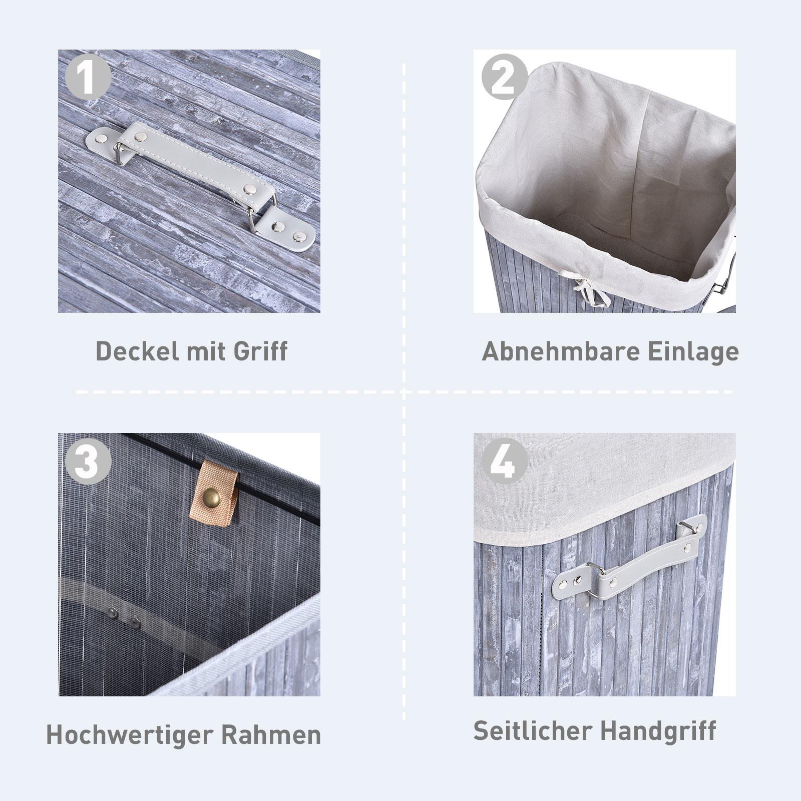 Northio Wäschekorb, Bambus, Grau