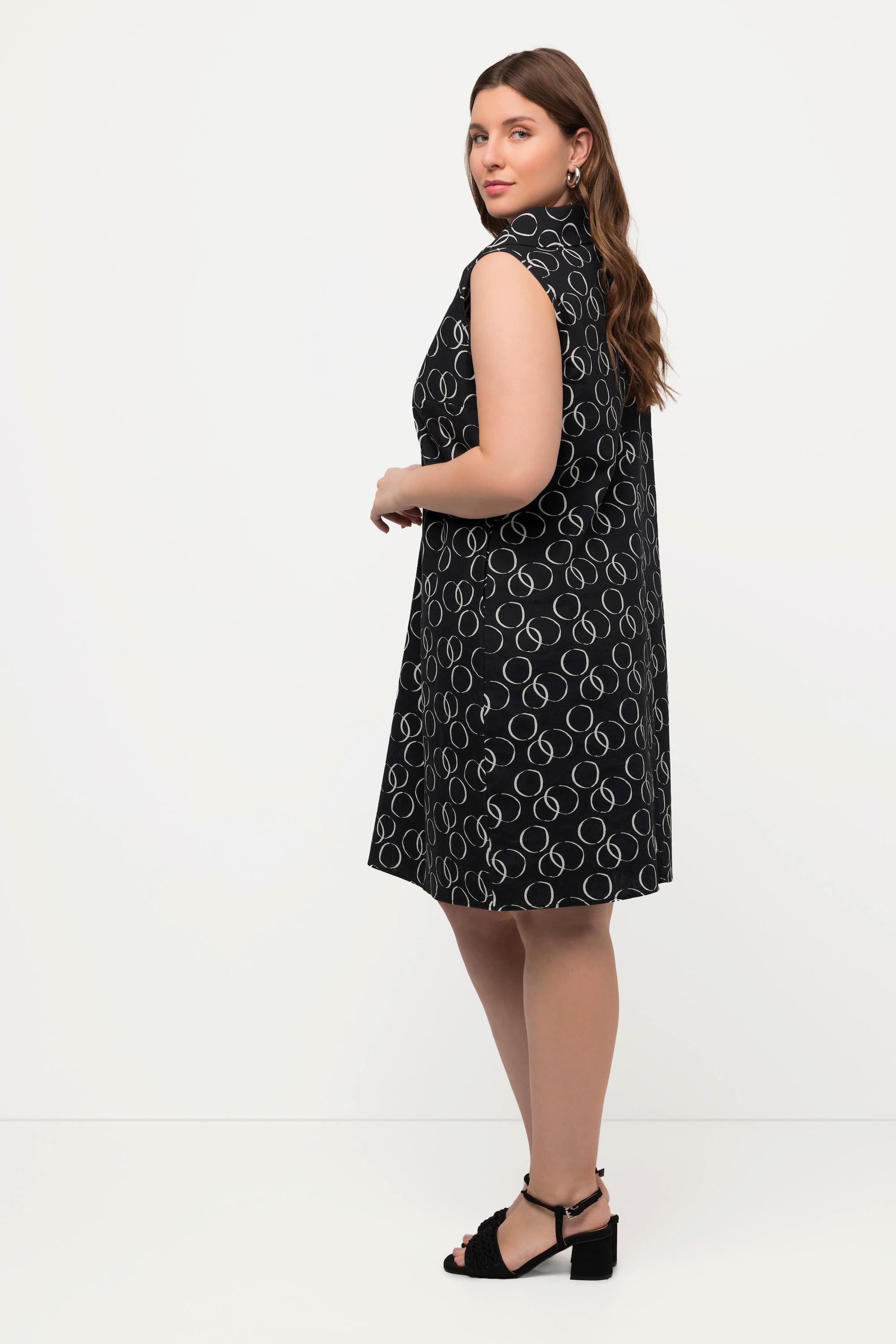 Ulla Popken Kreise A-Linie Ärmelloses Rollkragen Leinenmix Kleid