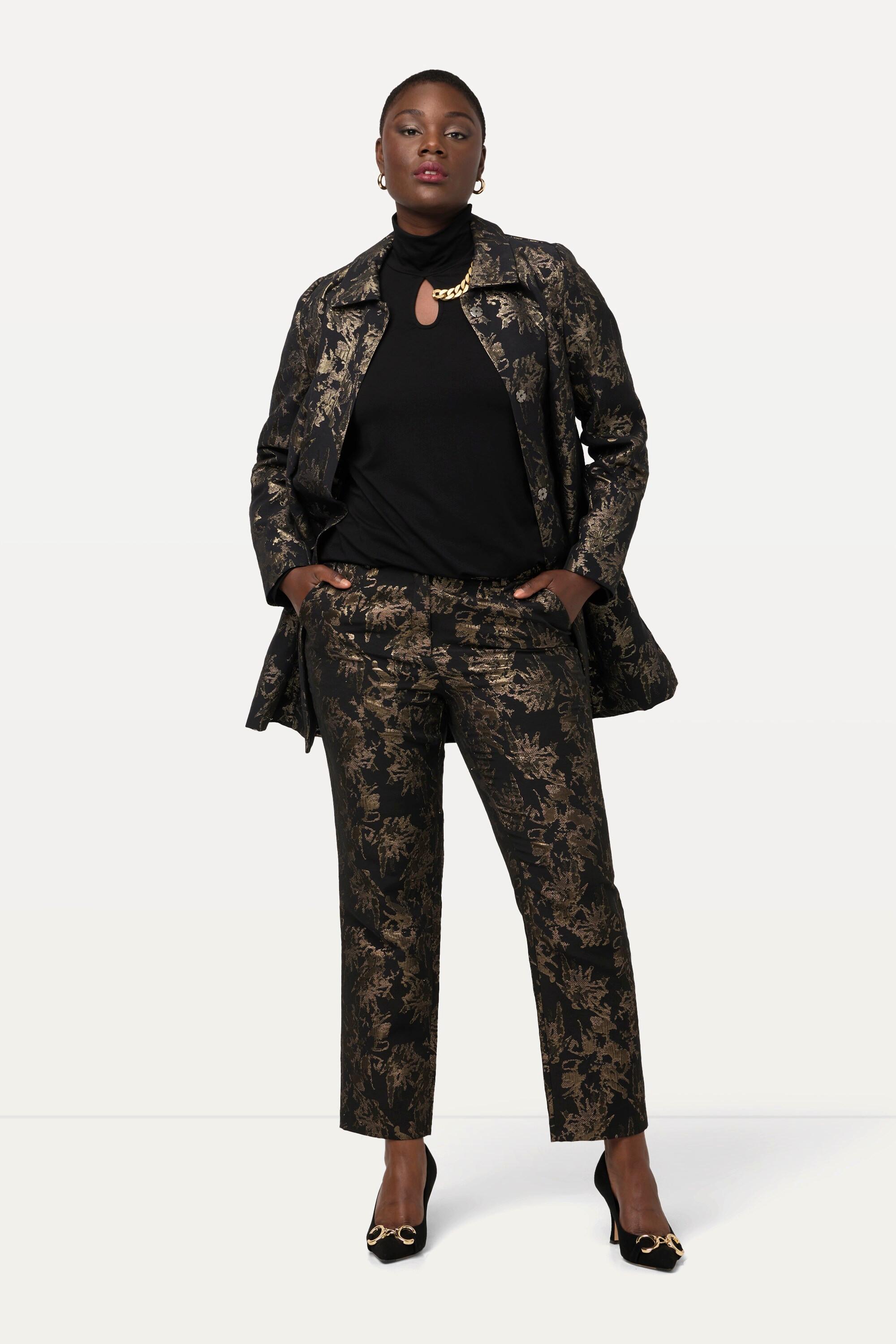 Ulla Popken Jacquard Hose Sophie Gold Design Schmales Bein