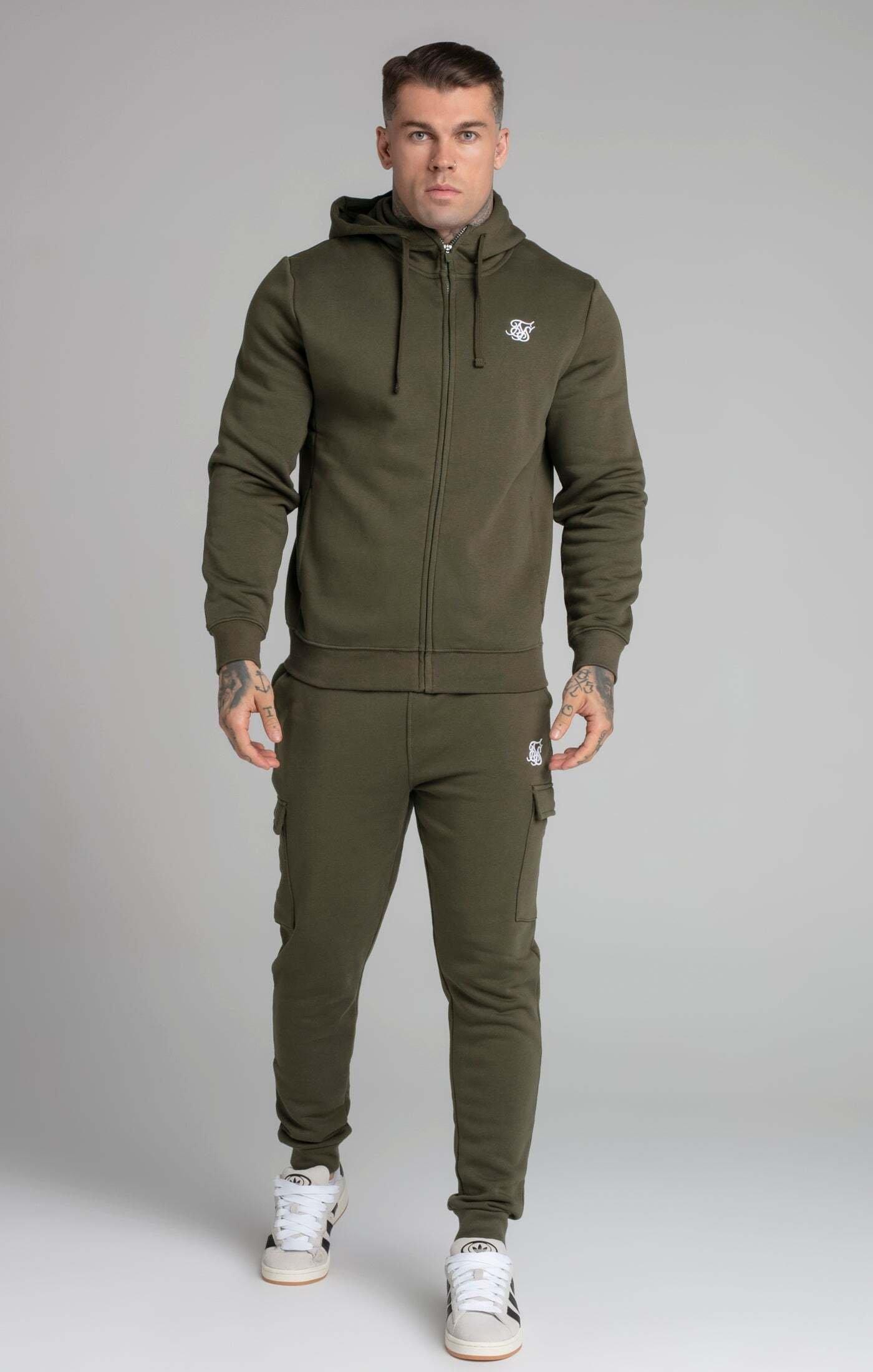 Sik Silk Kapuzenpullover Khaki Essential Zip Through Funnel Hoodie