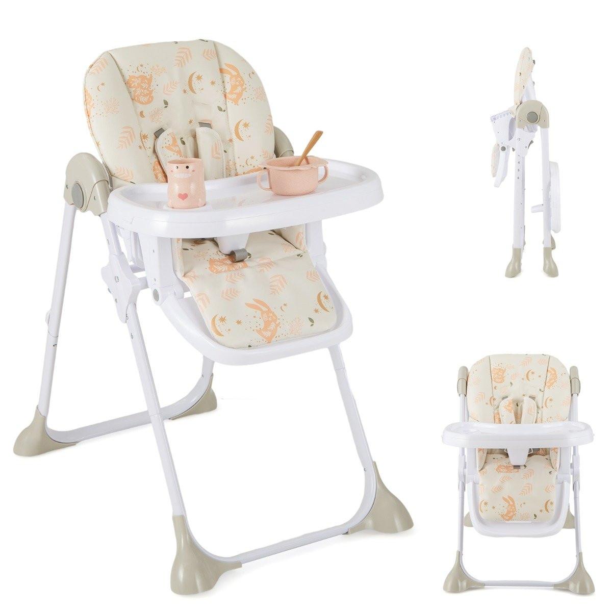 B2X 6 in 1 Umwandelbarer Babyhochstuhl mit Liegefunktionen & Doppeltablett Klappbarer Hochstuhl Beige