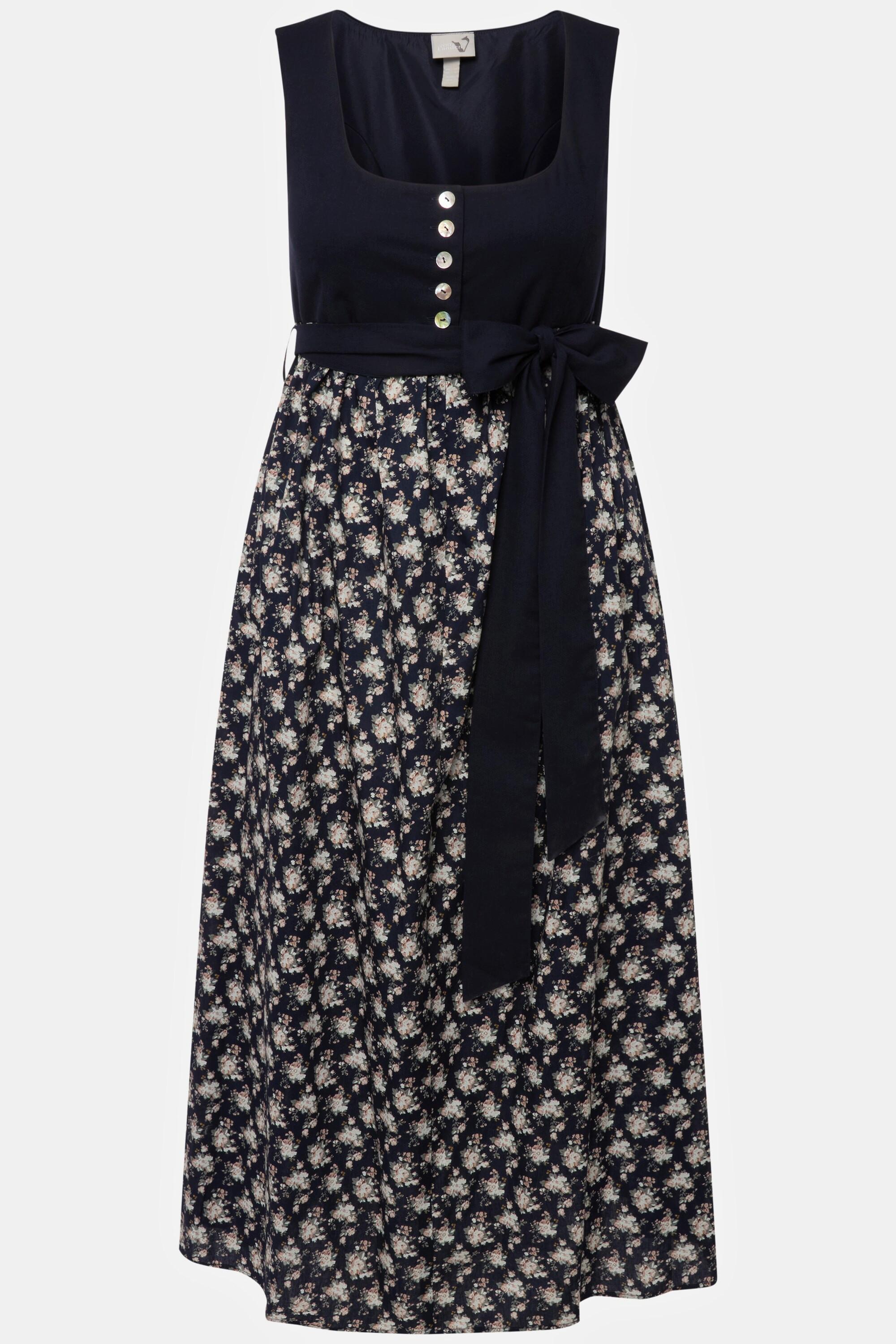 Ulla Popken Dirndl mit Blütenmuster und Bindeband