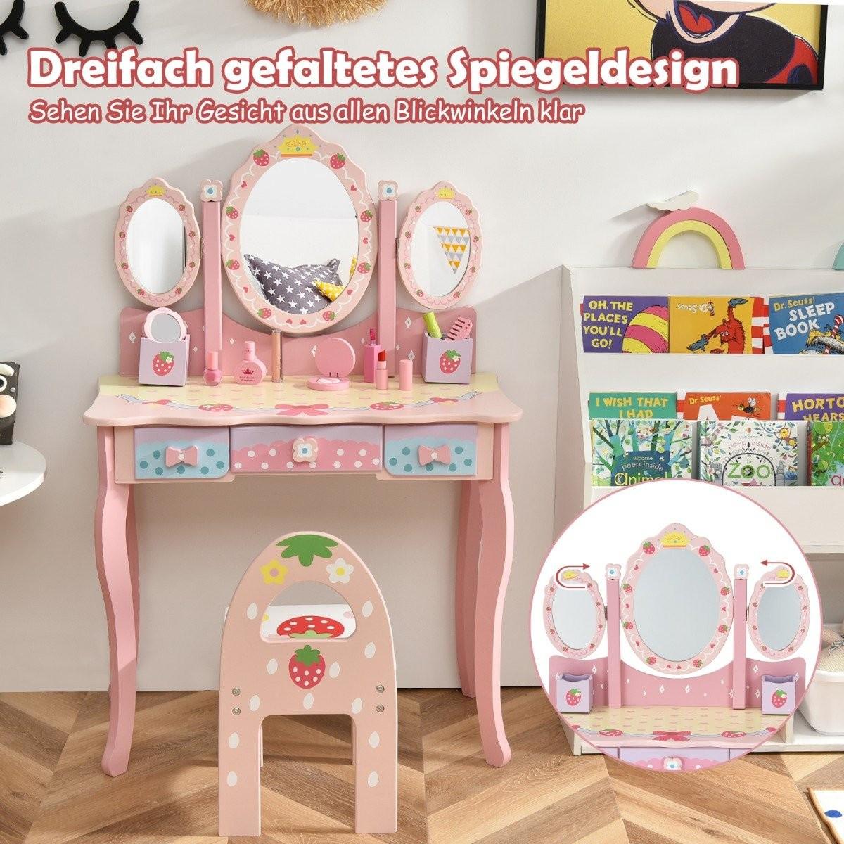 Northix Kinder Schminktisch Kinder Frisier-Set mit Spiegel 70 x 34 x 105 cm Rosa