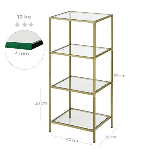 Pricenet Minimalistisches 4-stufiges goldenes Regal mit gehärtetem Glas
