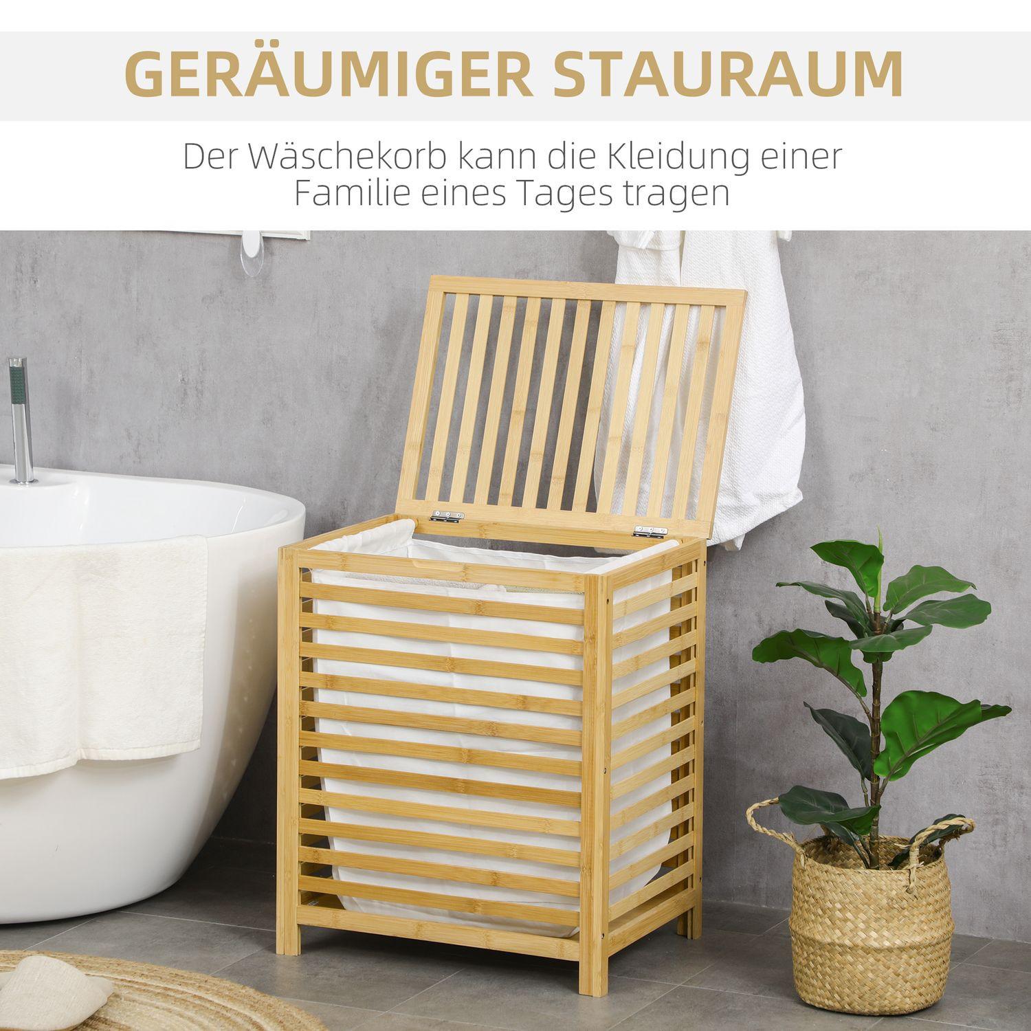 Northio Wäschekorb 55L Bambus Wäschetruhe Mit Deckel & Entnehmbarem Wäschesack Für Schlafzimmer, Bad, Natur, 50X36X60Cm