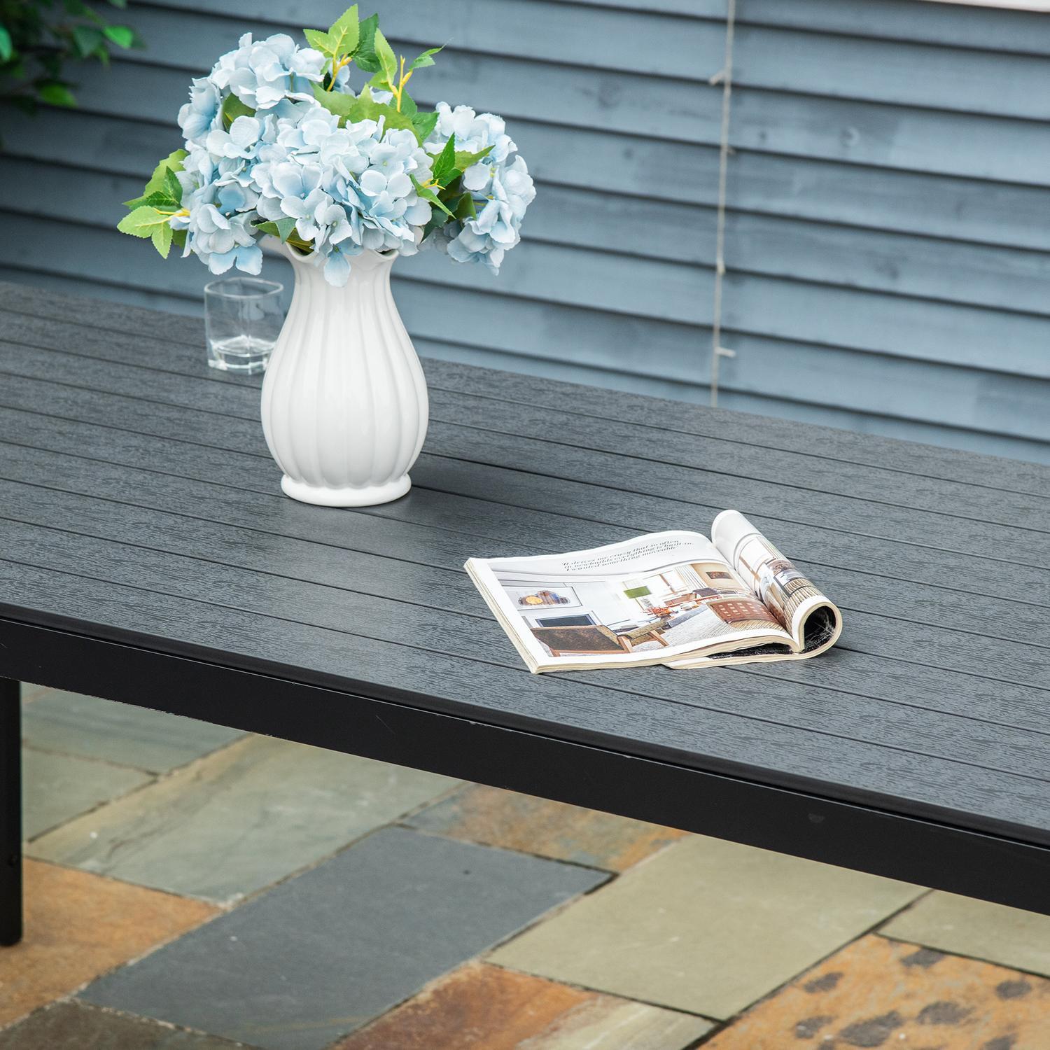 Northio Gartentisch Aluminium Tisch Garten Terrasse Holz-Kunststoff Polyholz Schwarz