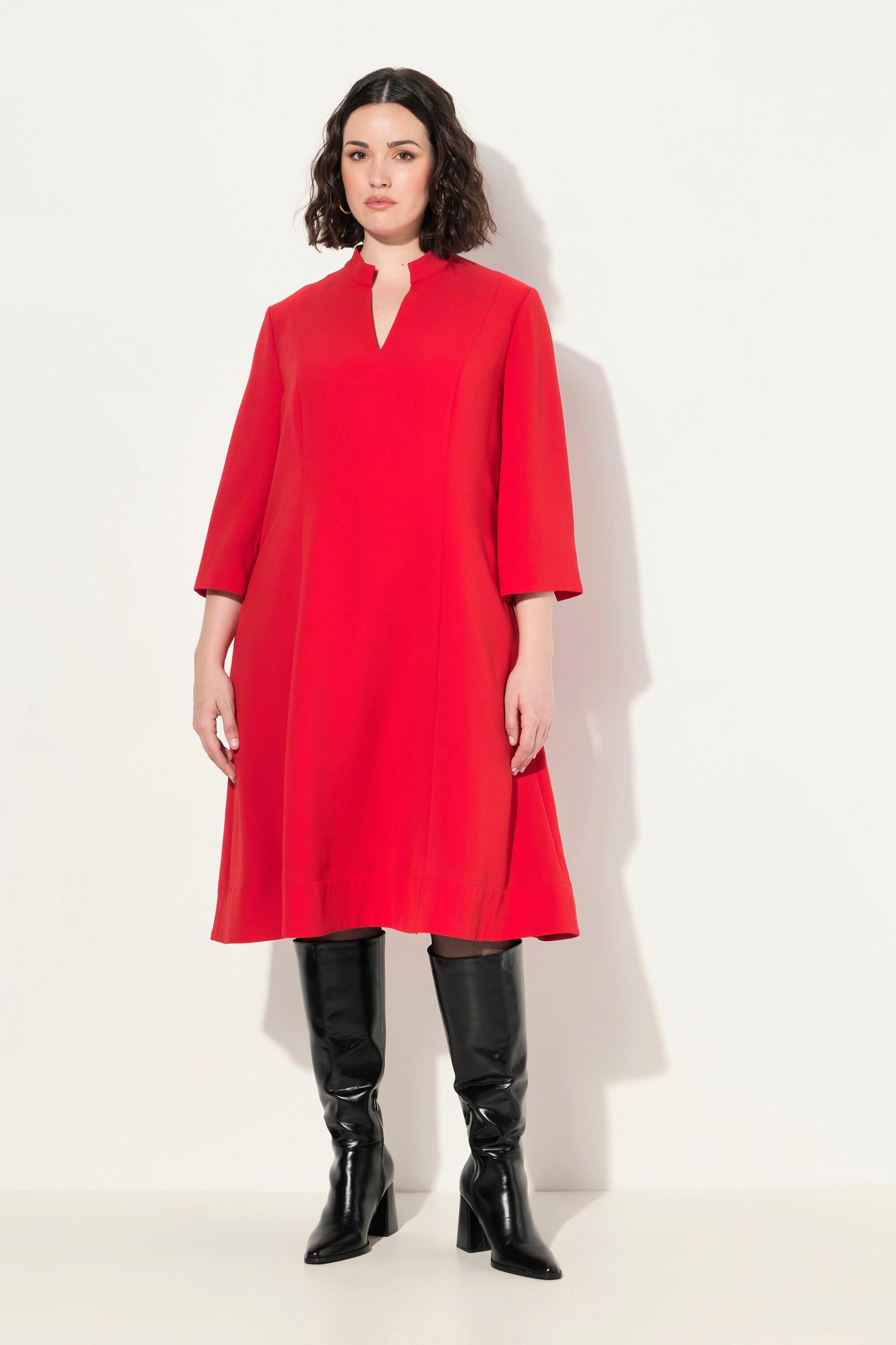 Ulla Popken Midikleid Stehkragen V-Ausschnitt 3/4-Arm mit Taschen