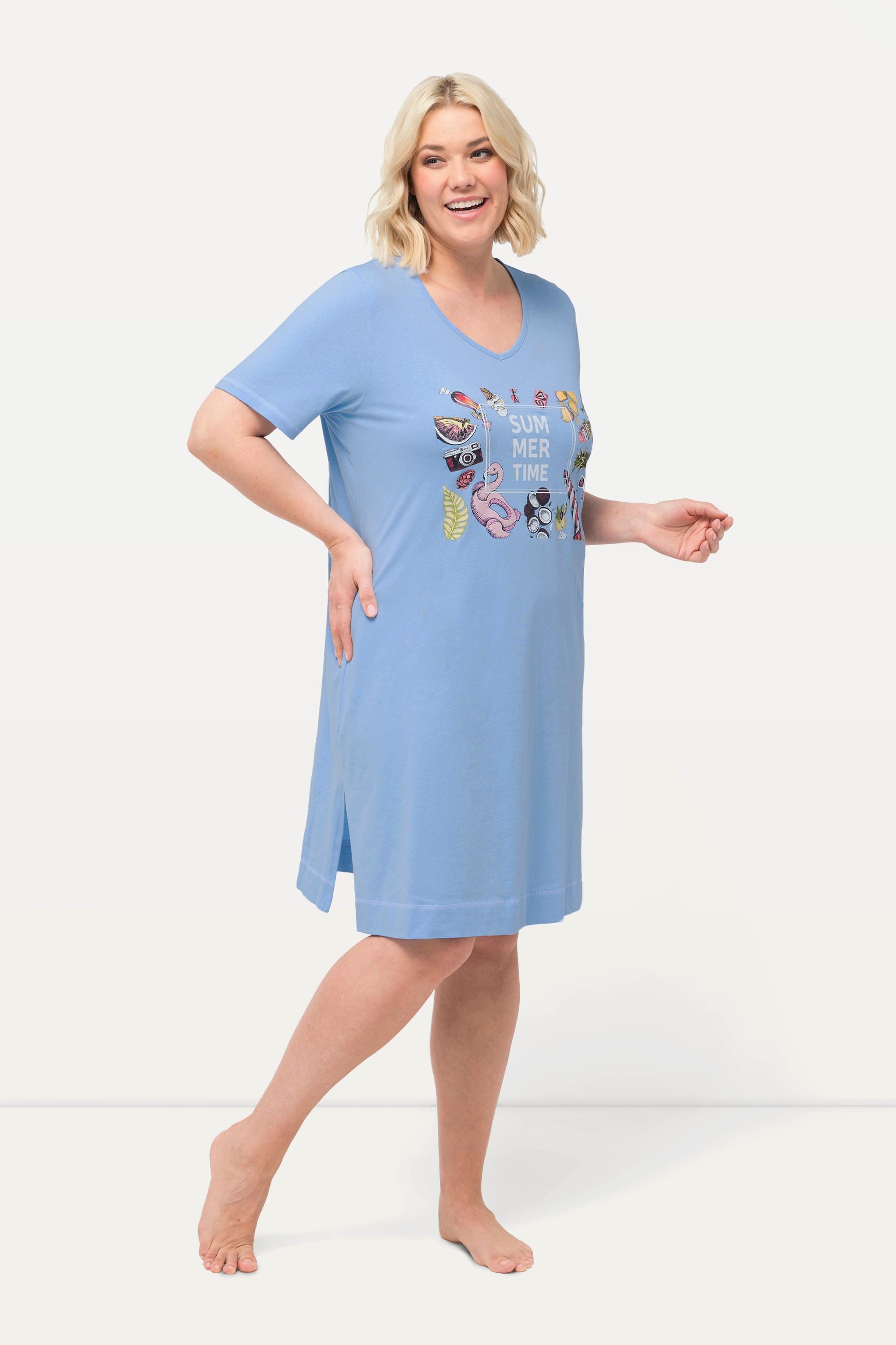 Ulla Popken Bigshirt, bedruckt, V-Ausschnitt, Halbarm
