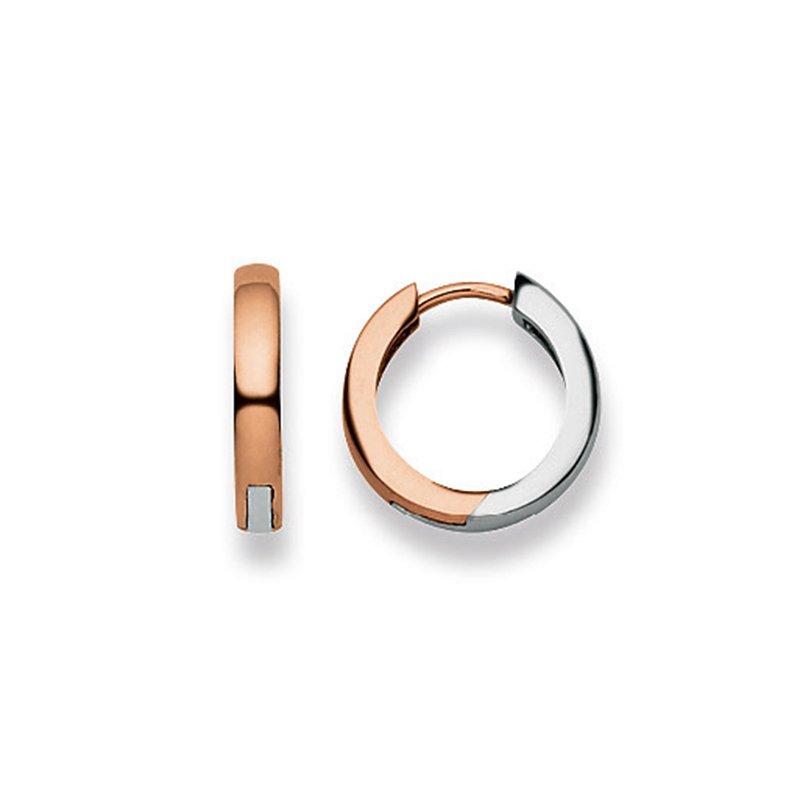 MUAU Schmuck Scharnier-Creolen Bicolor Gelb-/Weissgold 750, 14mm