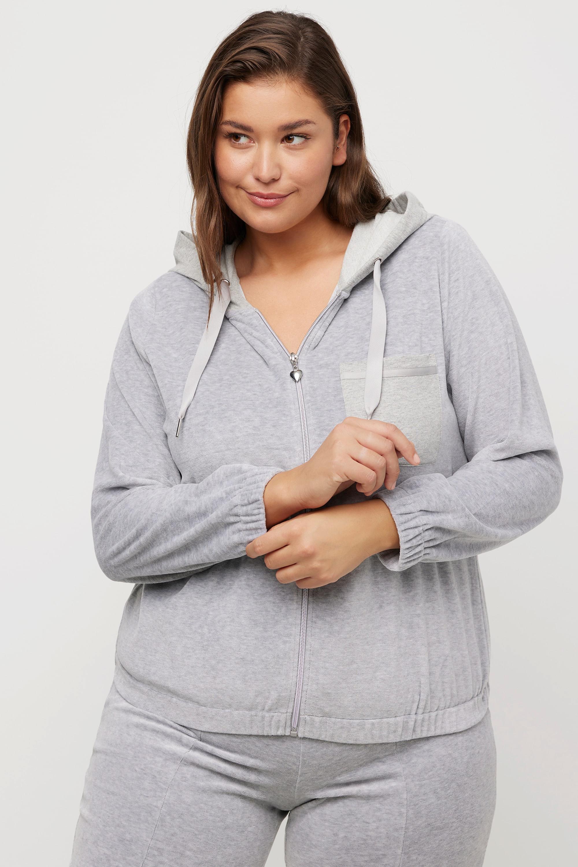 Ulla Popken Loungewear-Jacke, Velourssamt, Sweat-Kapuze