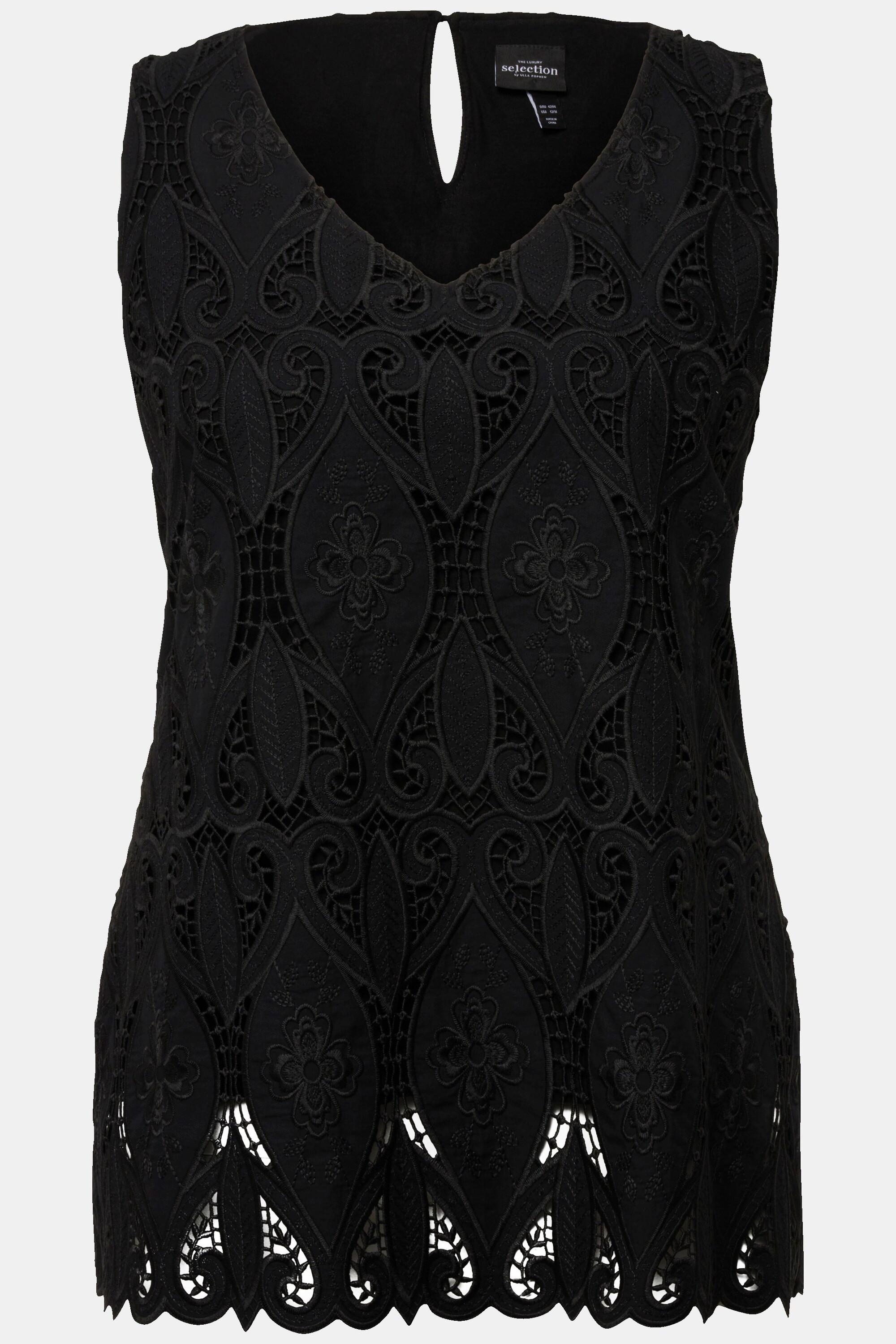 Ulla Popken Ärmelloses A-Linie Lochspitze V-Ausschnitt Top