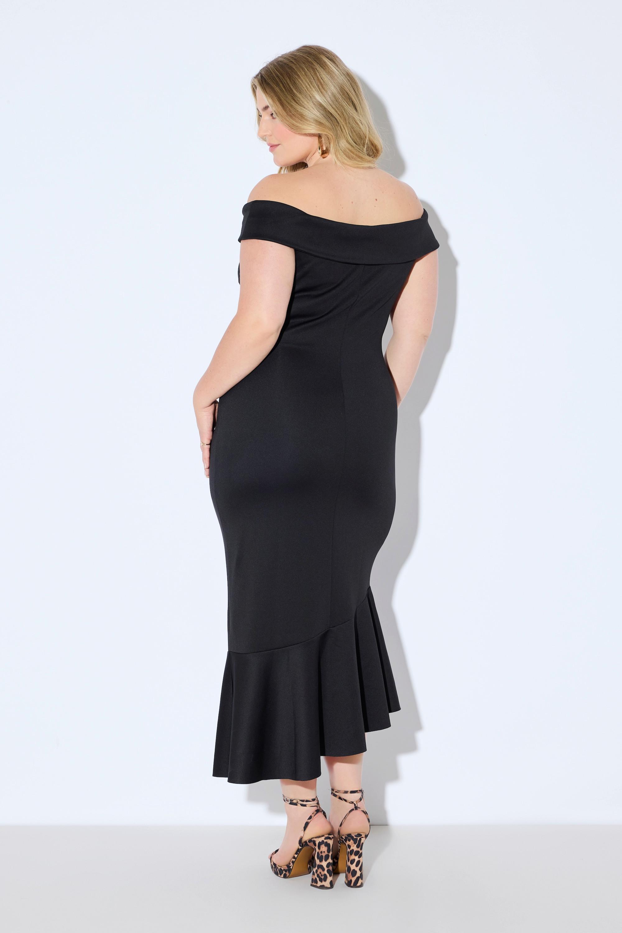 Ulla Popken Scuba Maxikleid Carmenausschnitt Drapierung