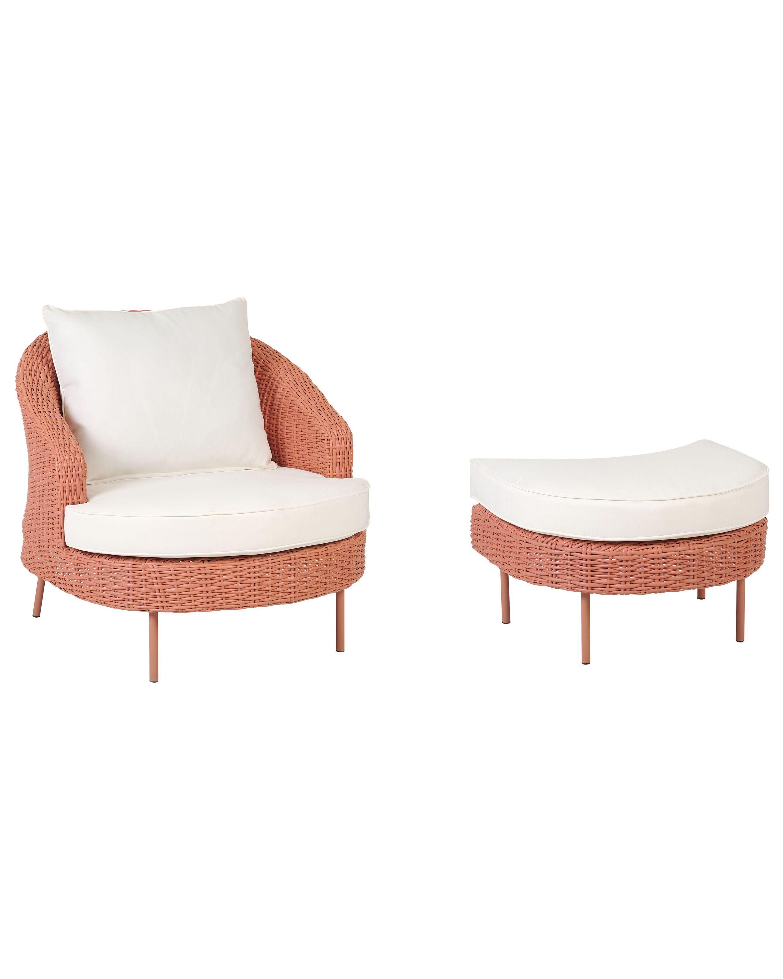 Beliani Gartensessel mit Ottomane aus PE Rattan Boho ARCILLE